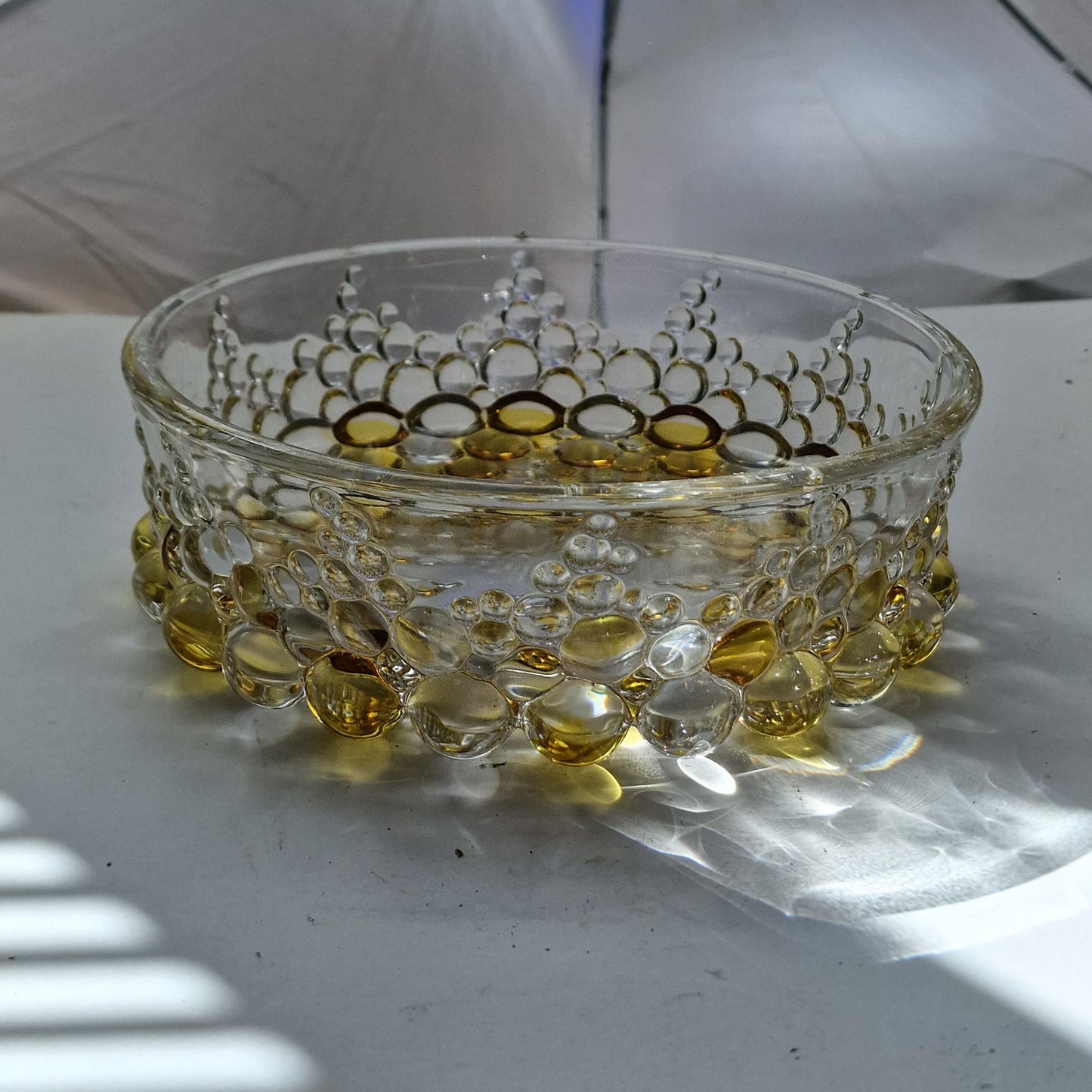 Glashütte Limburg Crystal Glass Bowl, Yellow Bubble Design, Retro 60s