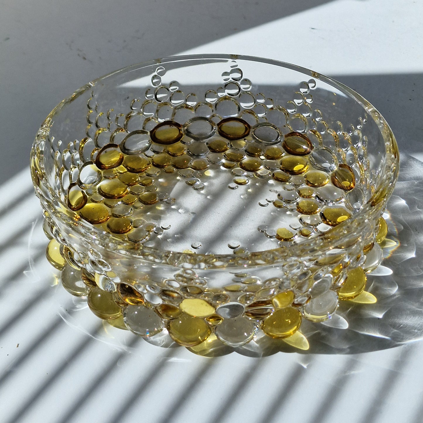 Glashütte Limburg Crystal Glass Bowl, Yellow Bubble Design, Retro 60s