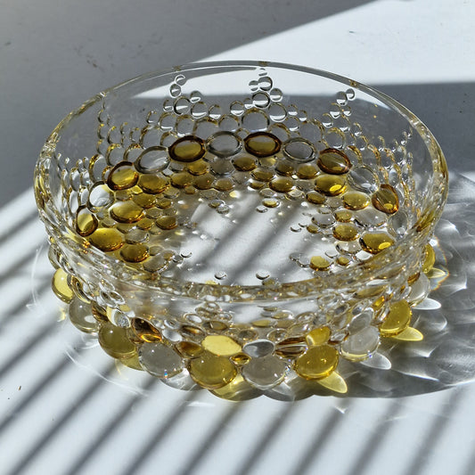 Glashütte Limburg Crystal Glass Bowl, Yellow Bubble Design, Retro 60s