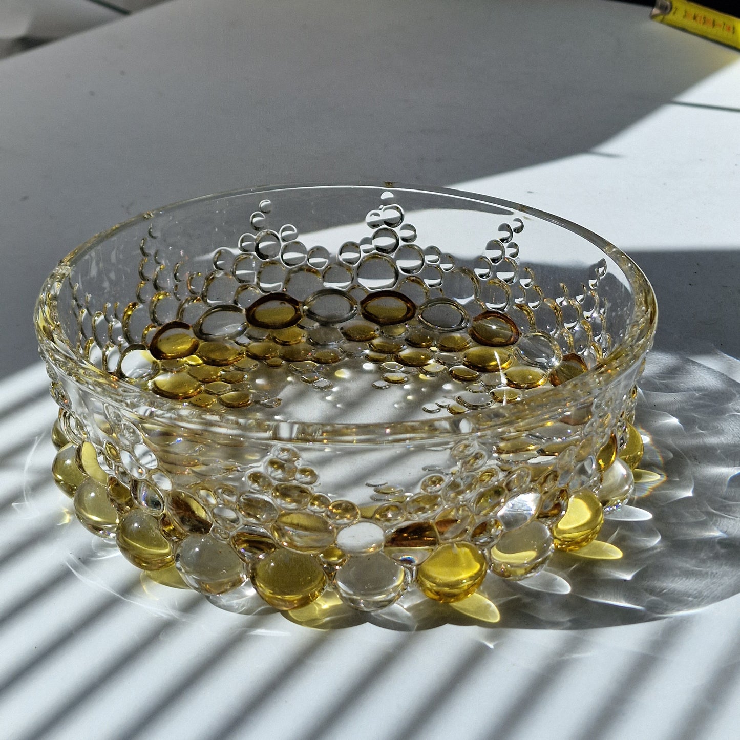 Glashütte Limburg Crystal Glass Bowl, Yellow Bubble Design, Retro 60s