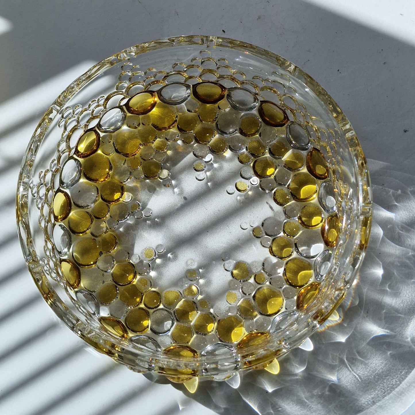 Glashütte Limburg Crystal Glass Bowl, Yellow Bubble Design, Retro 60s