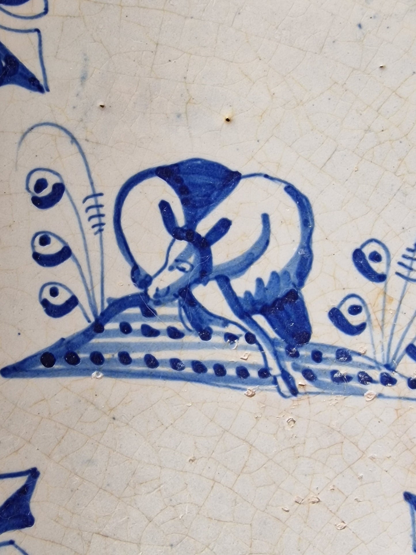 Antique 1640 Dutch Delft Tile – Animal Motif, Baluster Sides