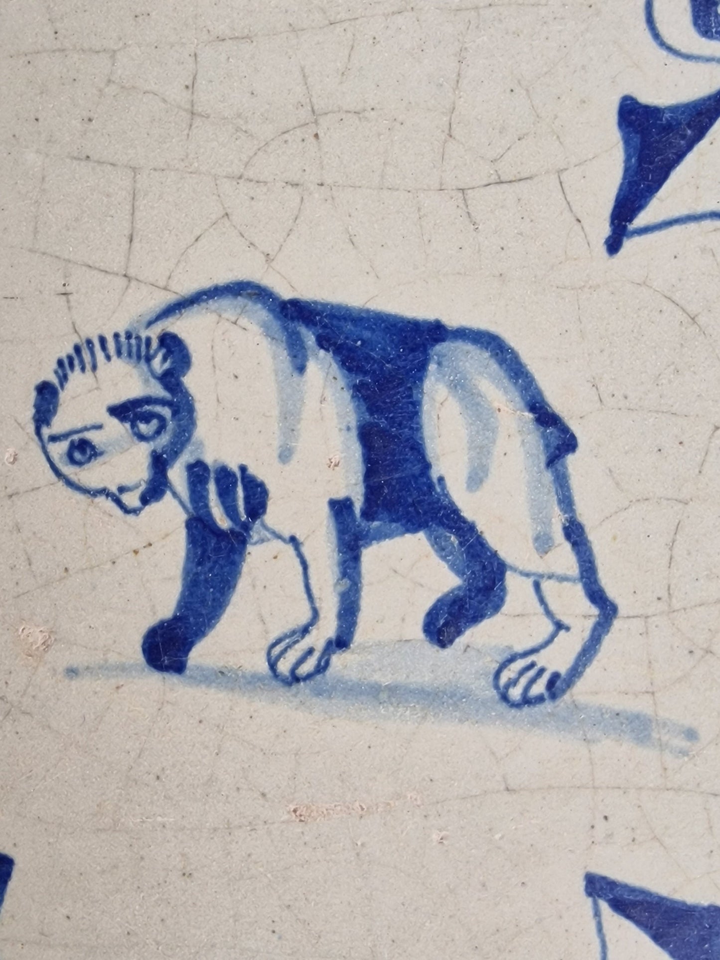 Antique Delft Tile – Bear Motif, French Lily Corners, Dated 1640