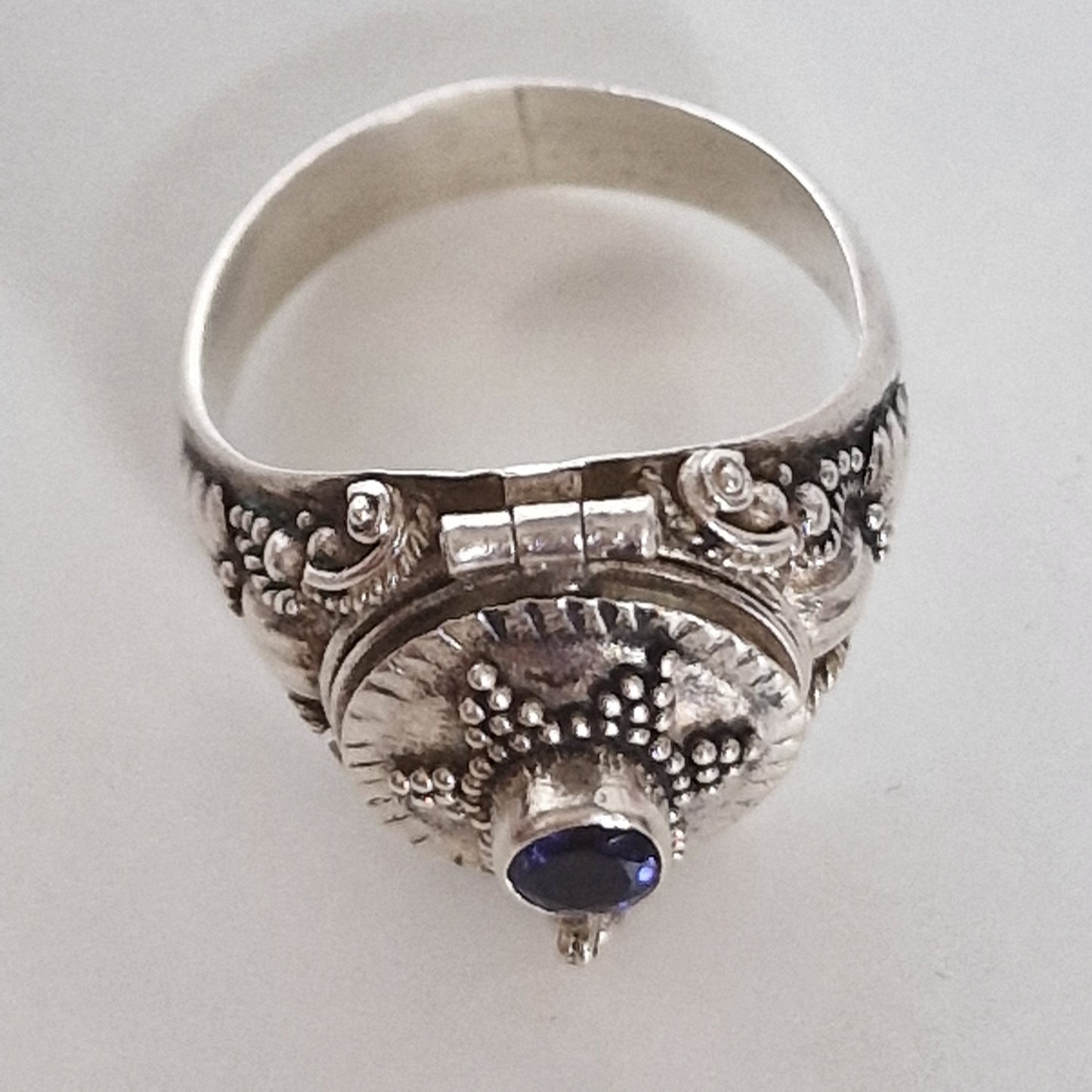 Sterling Silver Amethyst Signet Ring with Secret Compartment (Size 18.5)