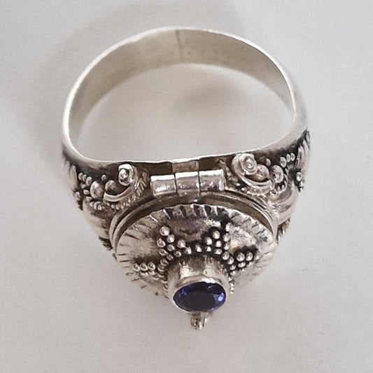 Sterling Silver Amethyst Signet Ring with Secret Compartment (Size 18.5)