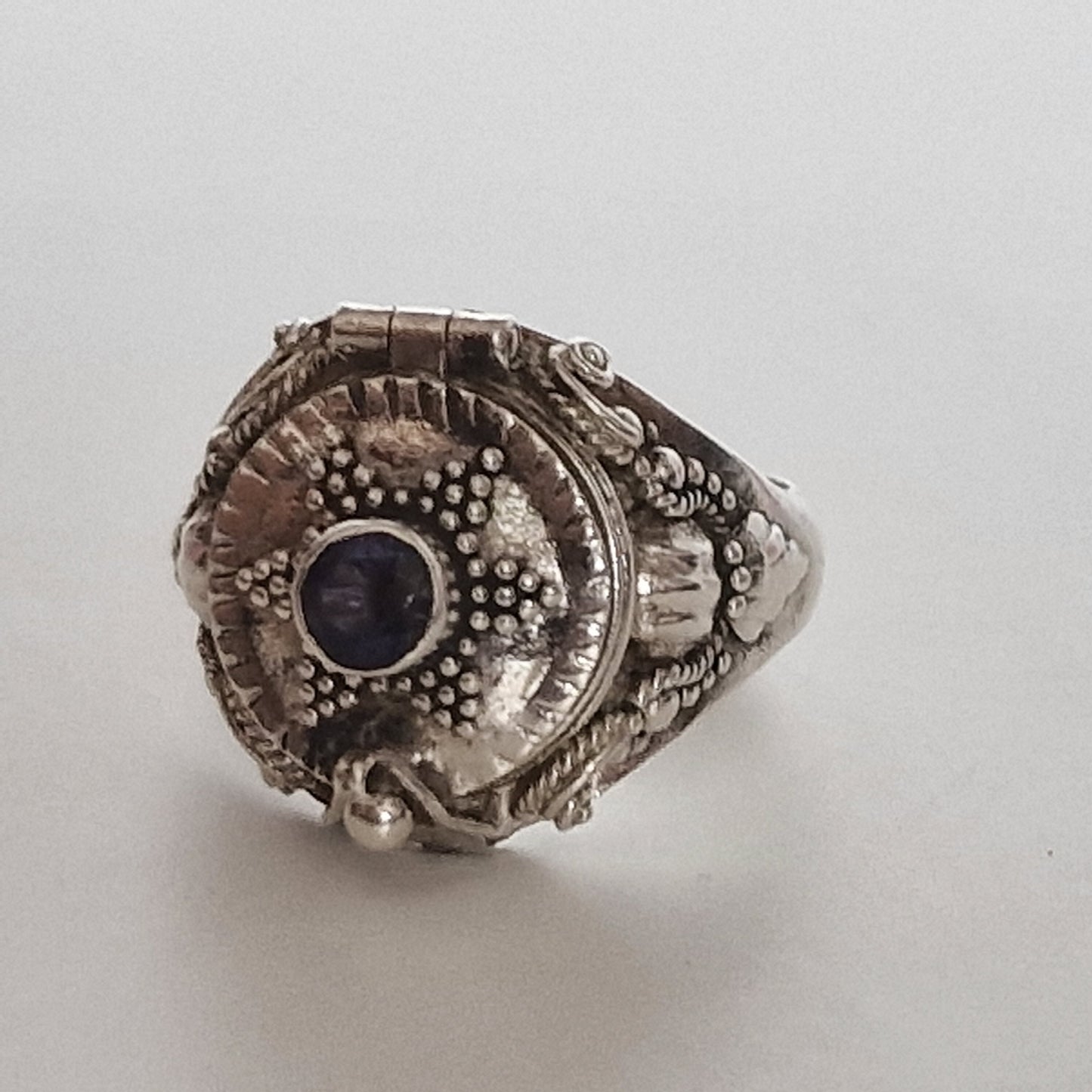 Sterling Silver Amethyst Signet Ring with Secret Compartment (Size 18.5)