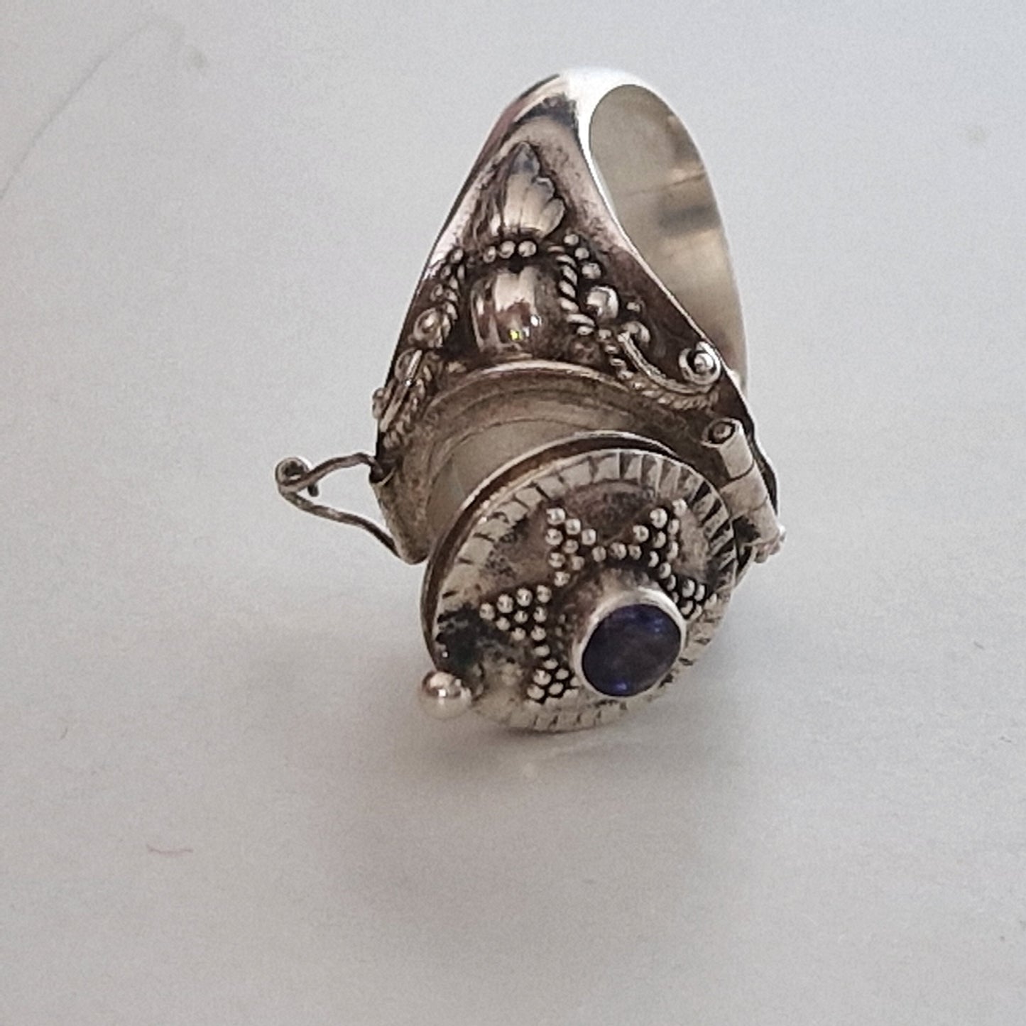 Sterling Silver Amethyst Signet Ring with Secret Compartment (Size 18.5)