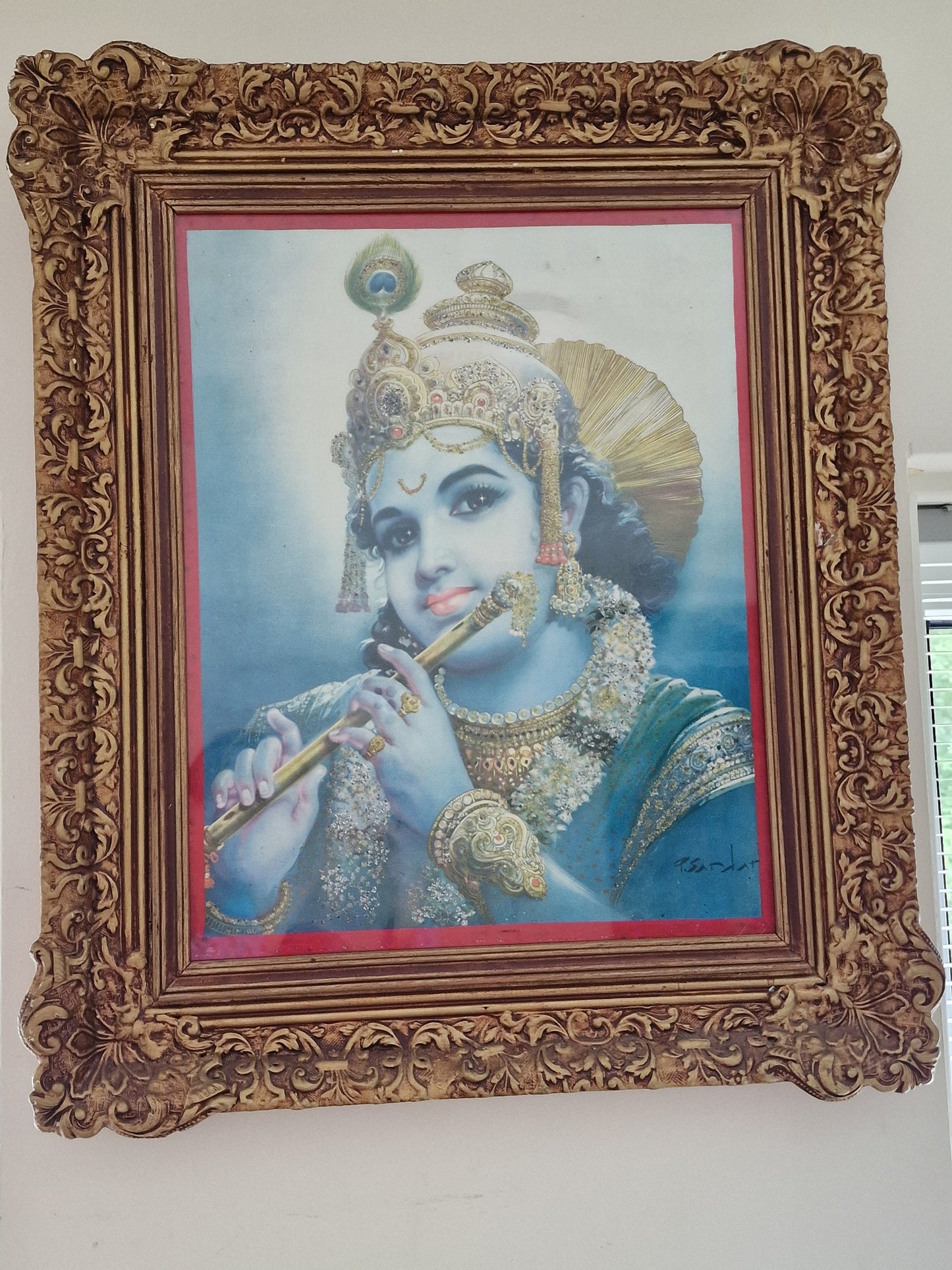 P. Sardar Vishnu hindu schilderij ingelijst sardar framed, signed