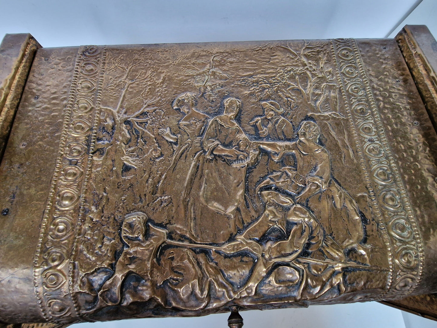 Large Antique Dutch Brass Travel Coffer, Friesian Coffin, 44cm
