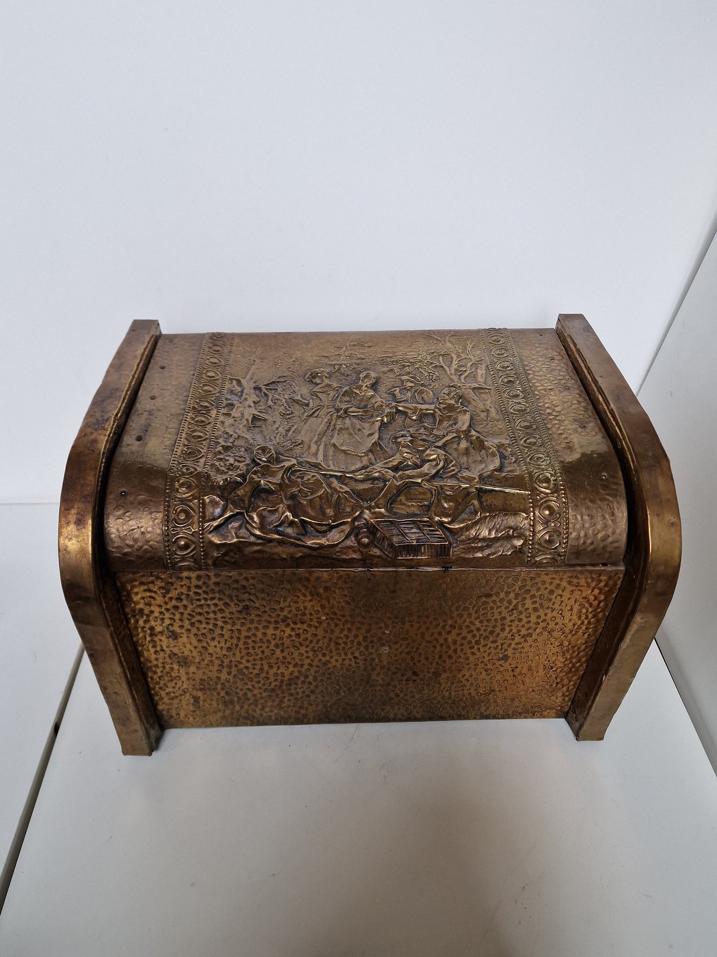 Large Antique Dutch Brass Travel Coffer, Friesian Coffin, 44cm