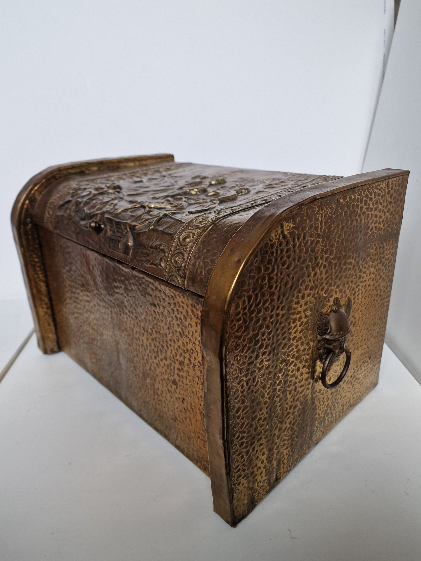 Large Antique Dutch Brass Travel Coffer, Friesian Coffin, 44cm
