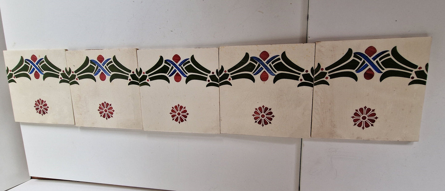 Art Nouveau tegels - Boizenburg 5 stuks - gedateerd  ca 1910 Duitsland, jugendstil period
