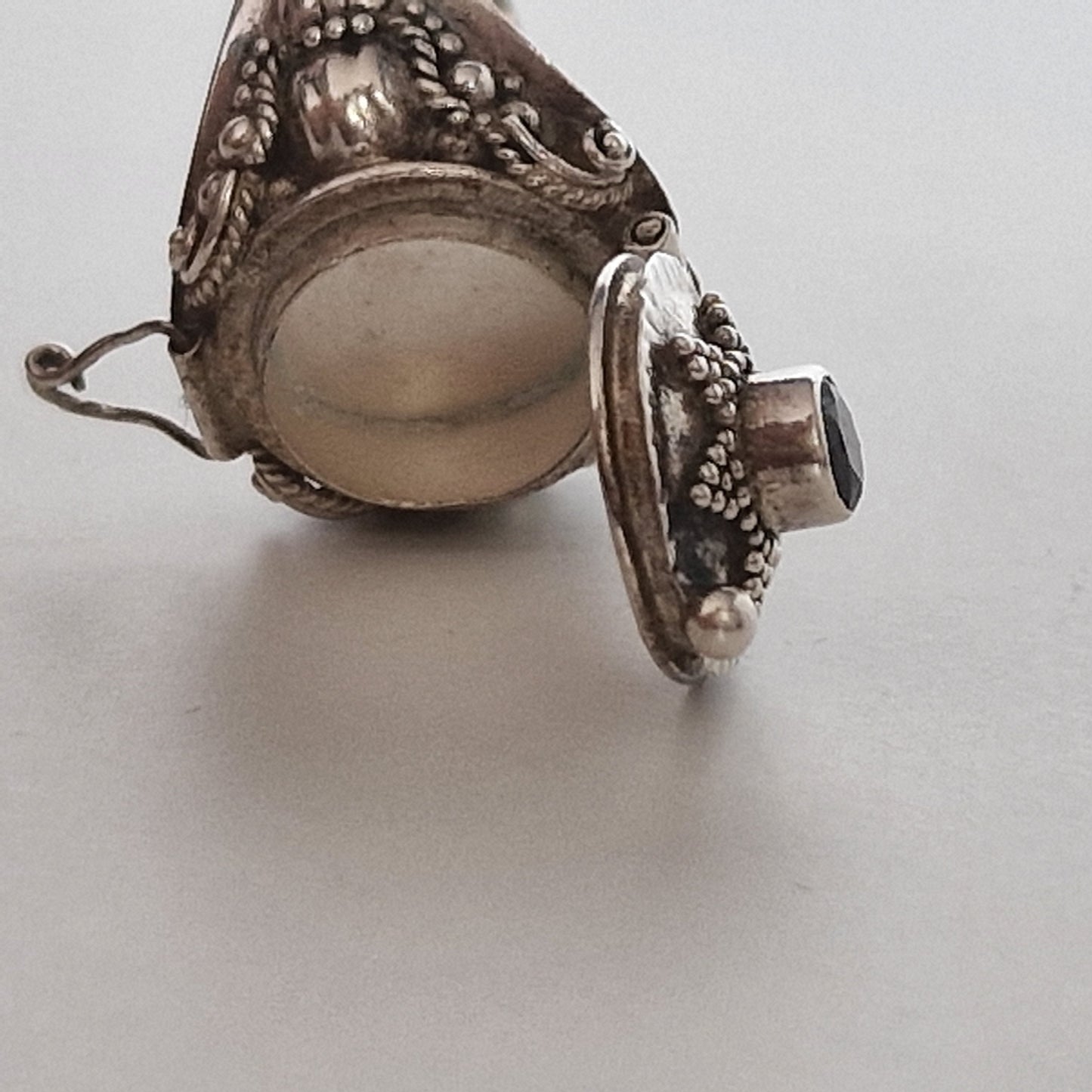Sterling Silver Amethyst Signet Ring with Secret Compartment (Size 18.5)