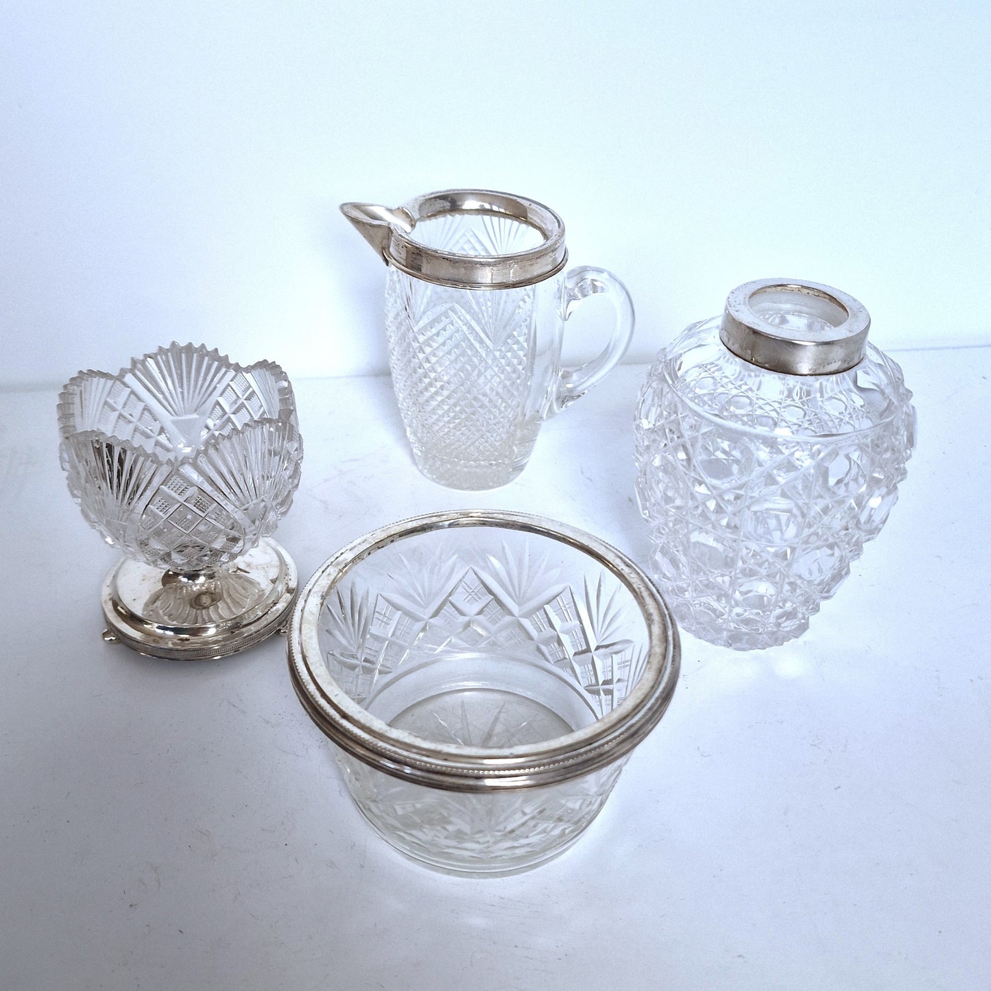 Antique Holland Silver Crystal Glass Tea Set, ca 1900
