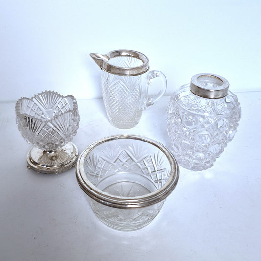 Antique Holland Silver Crystal Glass Tea Set, ca 1900