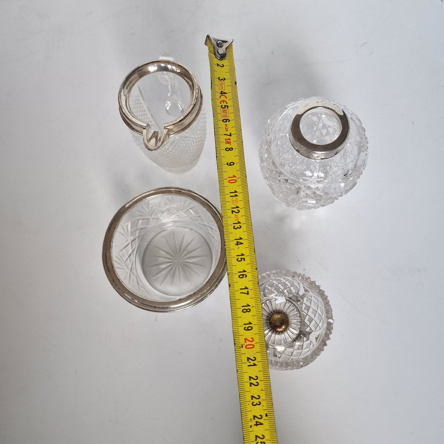 Antique Holland Silver Crystal Glass Tea Set, ca 1900