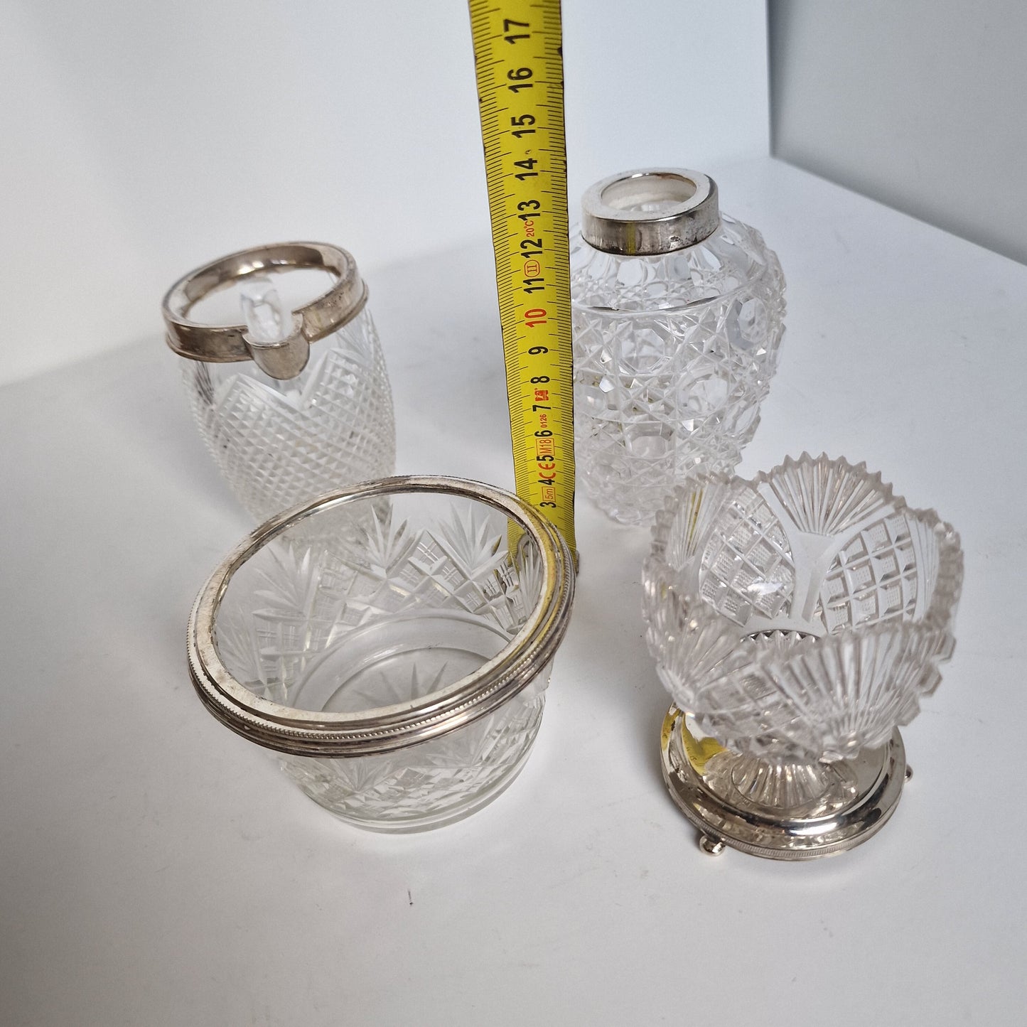 Antique Holland Silver Crystal Glass Tea Set, ca 1900