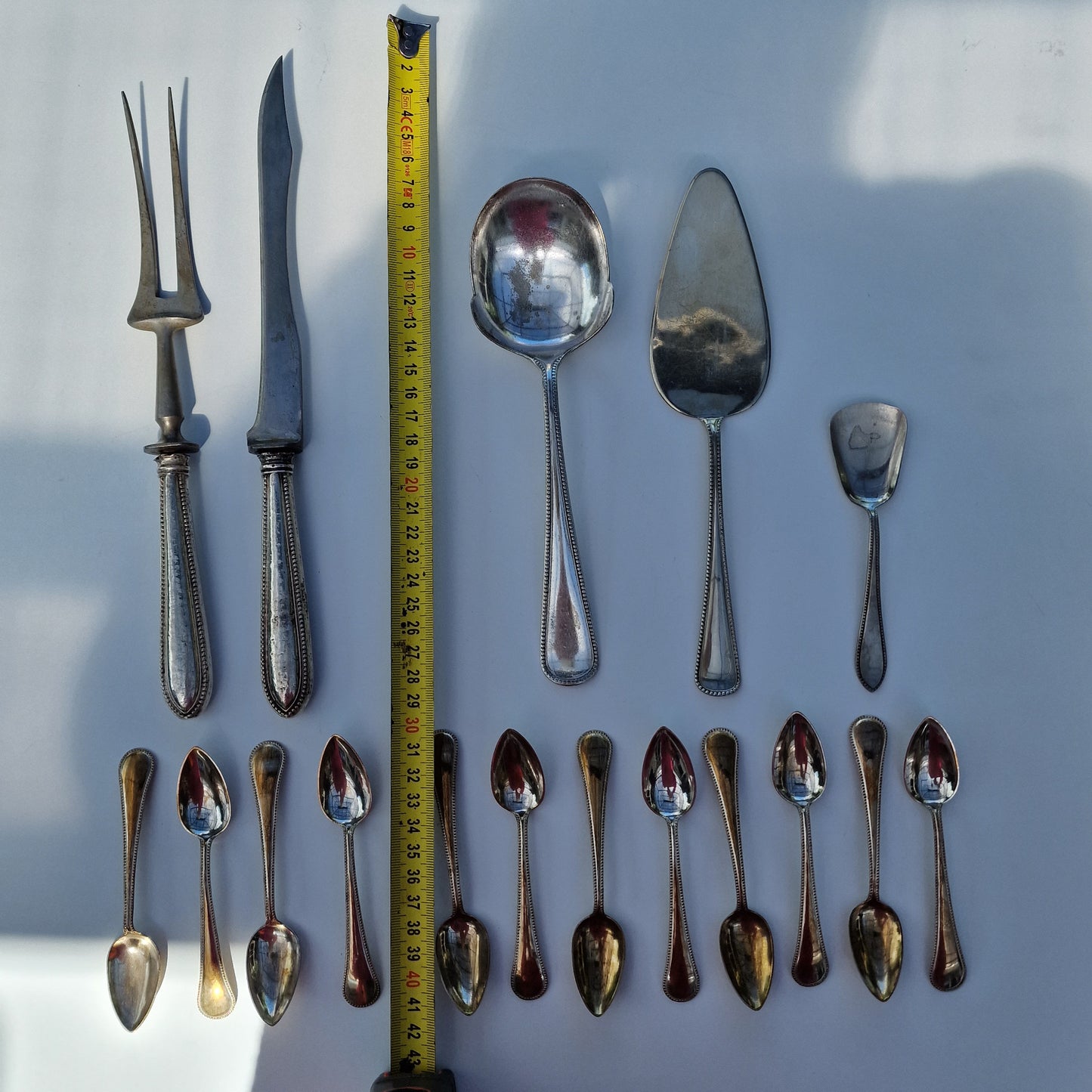 Antique Silvered Cutlery Set, Dutch Aristocratic Pearle Edge, ca 1900