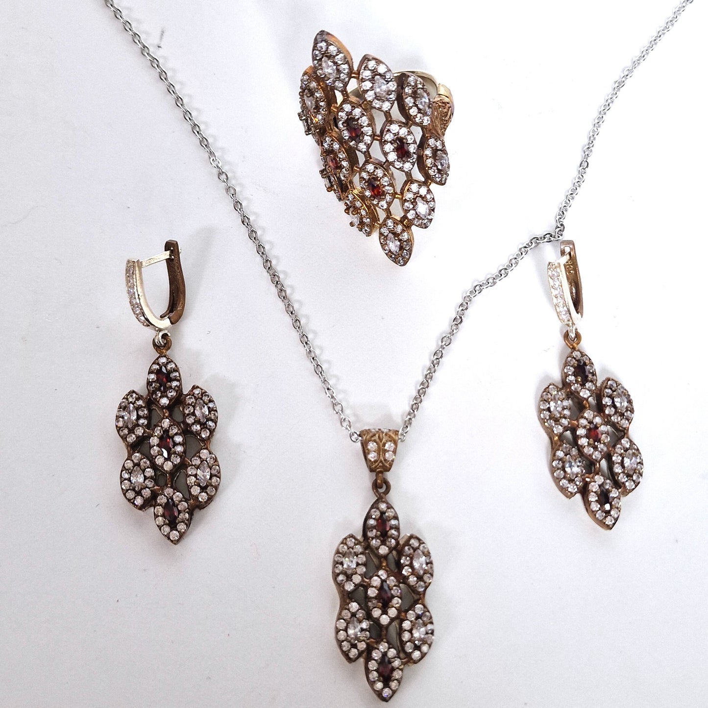 Sterling Silver Zircon Garnet Jewelry Set, Royal Beauty
