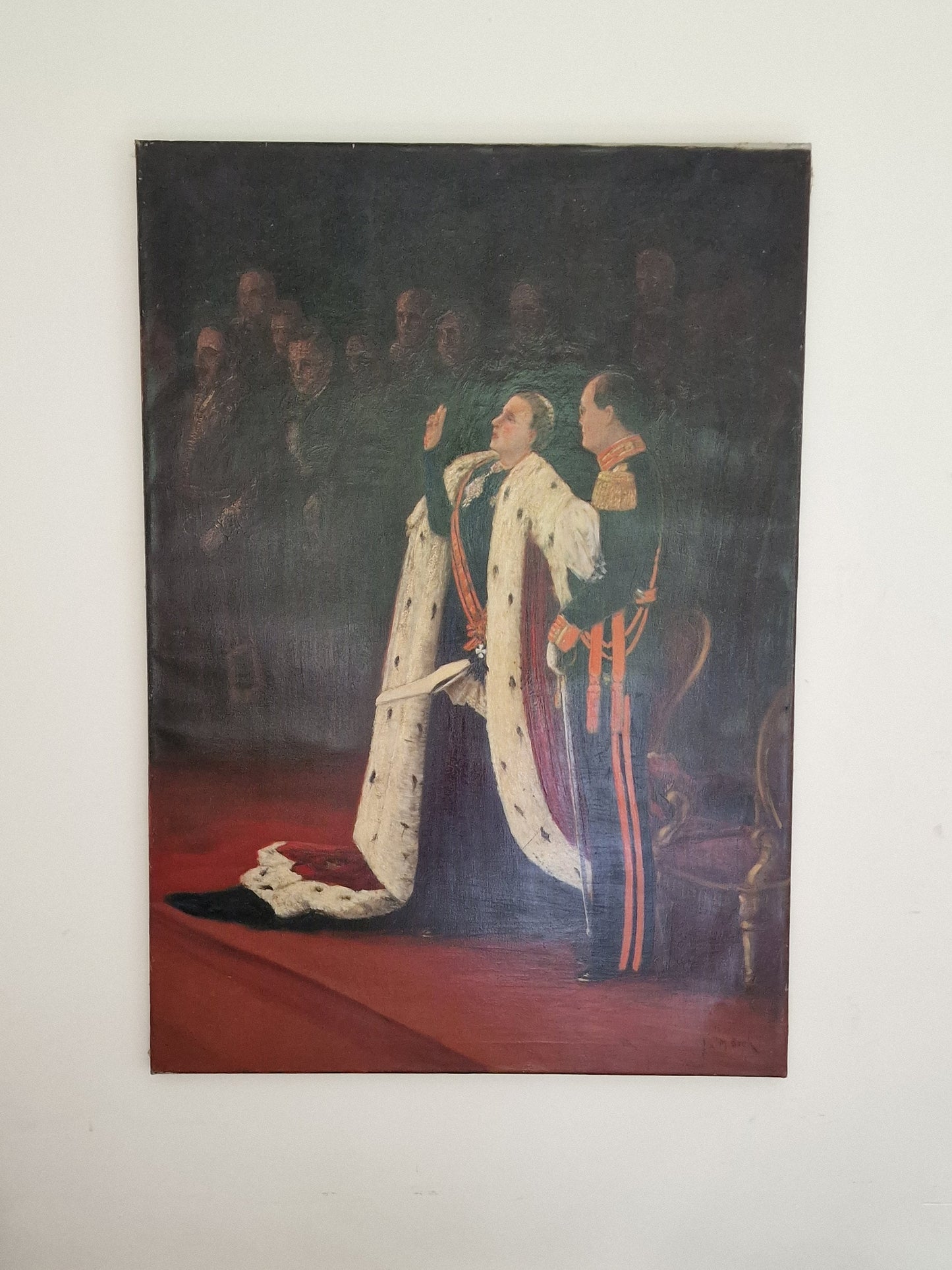 XXL Jurrien M. Beek, Inhuldiging van Juliana, olieverf op doek, 100 x 70 cm. (jurriaan, Juriaen) dutch oil painting realism