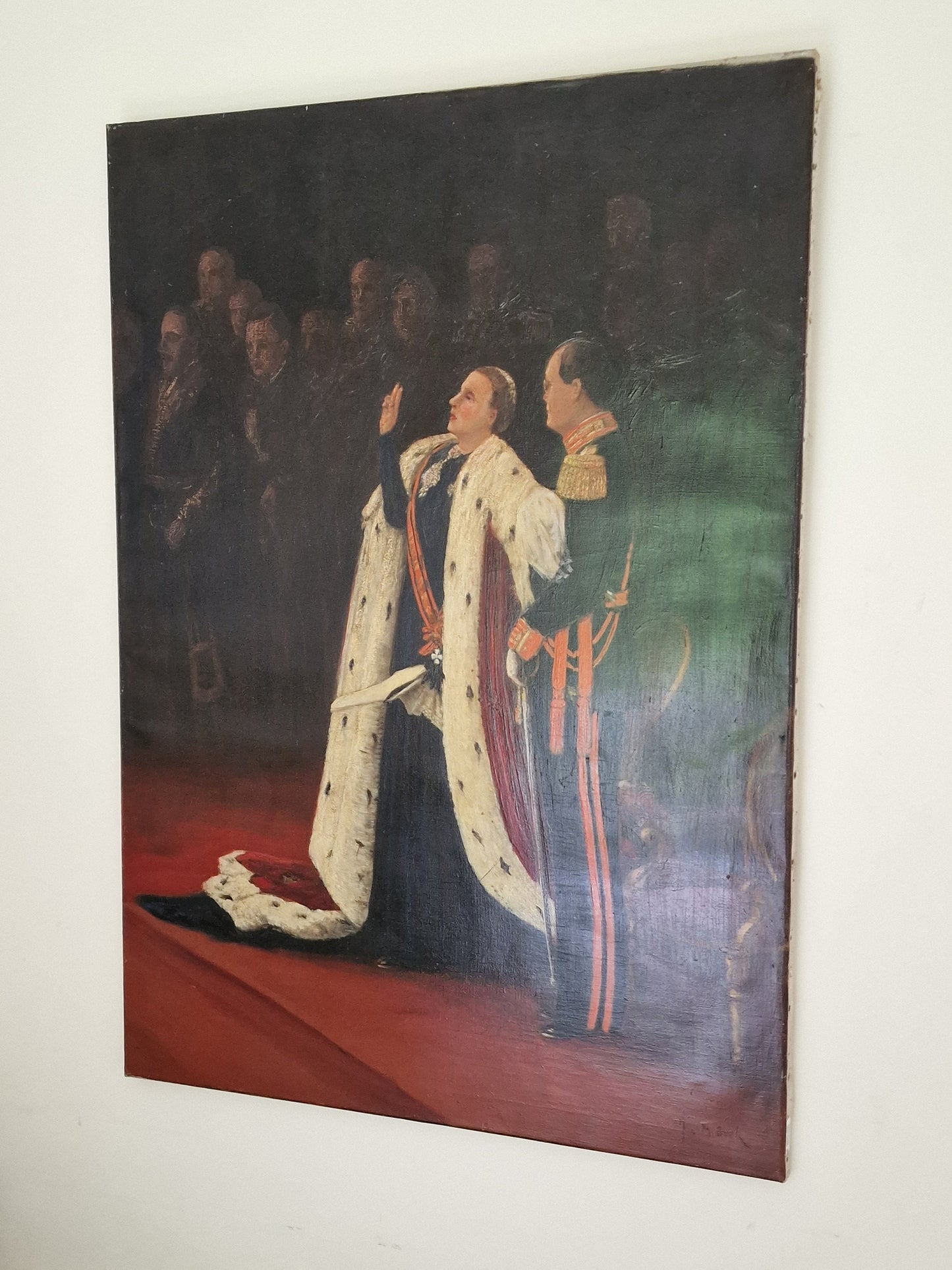 XXL Jurrien M. Beek, Inhuldiging van Juliana, olieverf op doek, 100 x 70 cm. (jurriaan, Juriaen) dutch oil painting realism