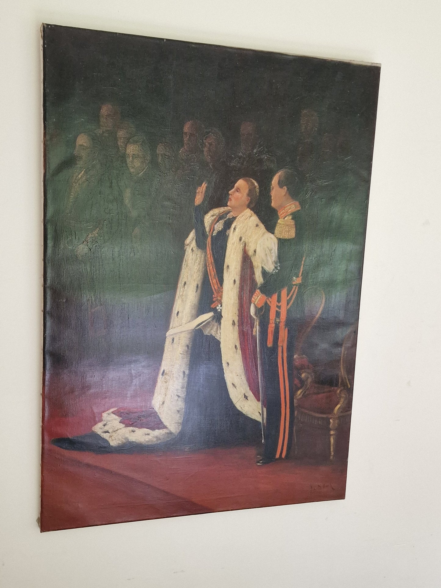 XXL Jurrien M. Beek, Inhuldiging van Juliana, olieverf op doek, 100 x 70 cm. (jurriaan, Juriaen) dutch oil painting realism
