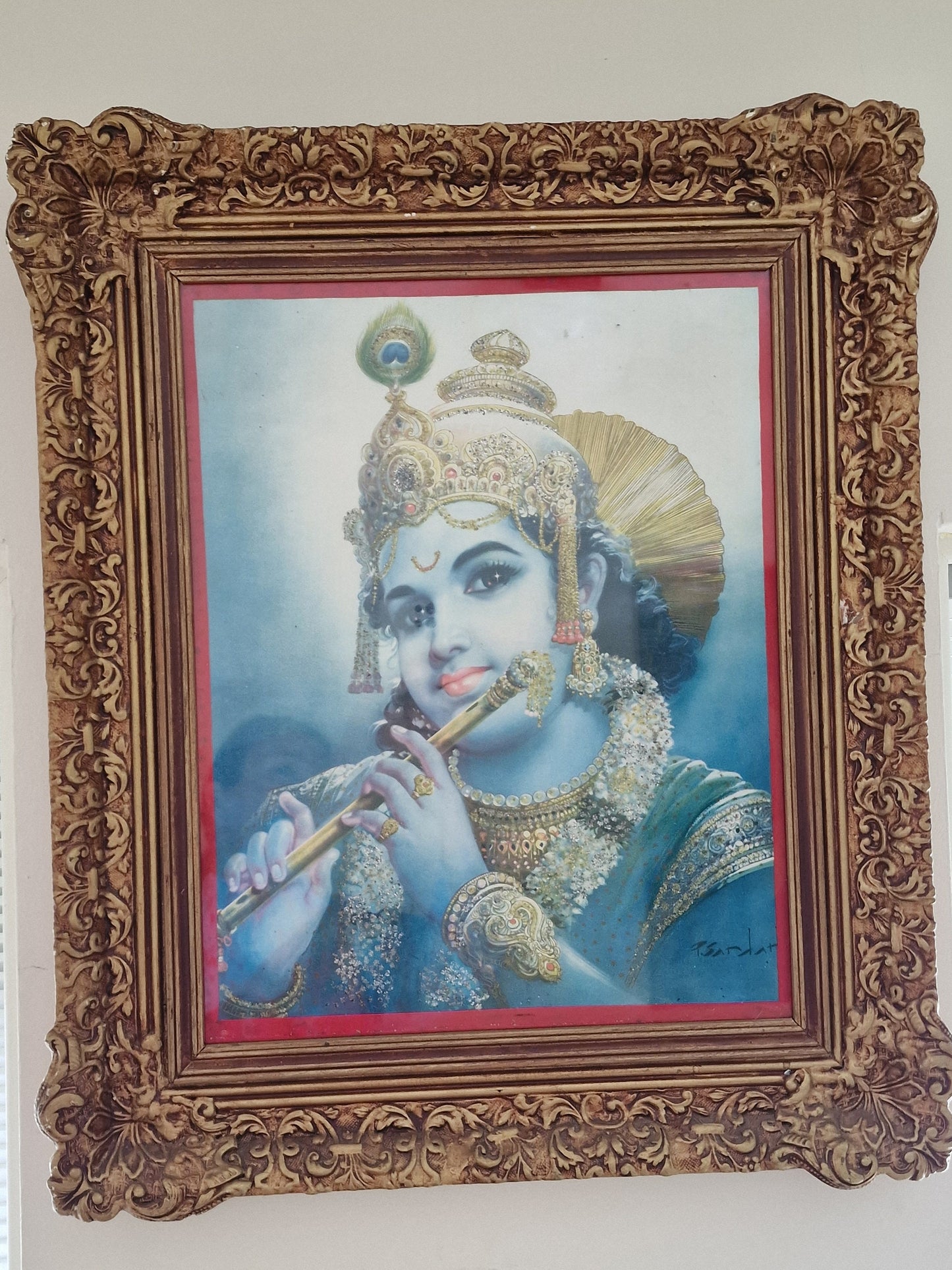 P. Sardar Vishnu hindu schilderij ingelijst sardar framed, signed