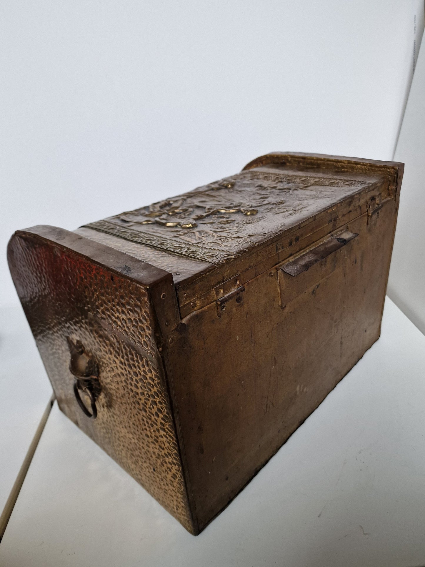 Large Antique Dutch Brass Travel Coffer, Friesian Coffin, 44cm
