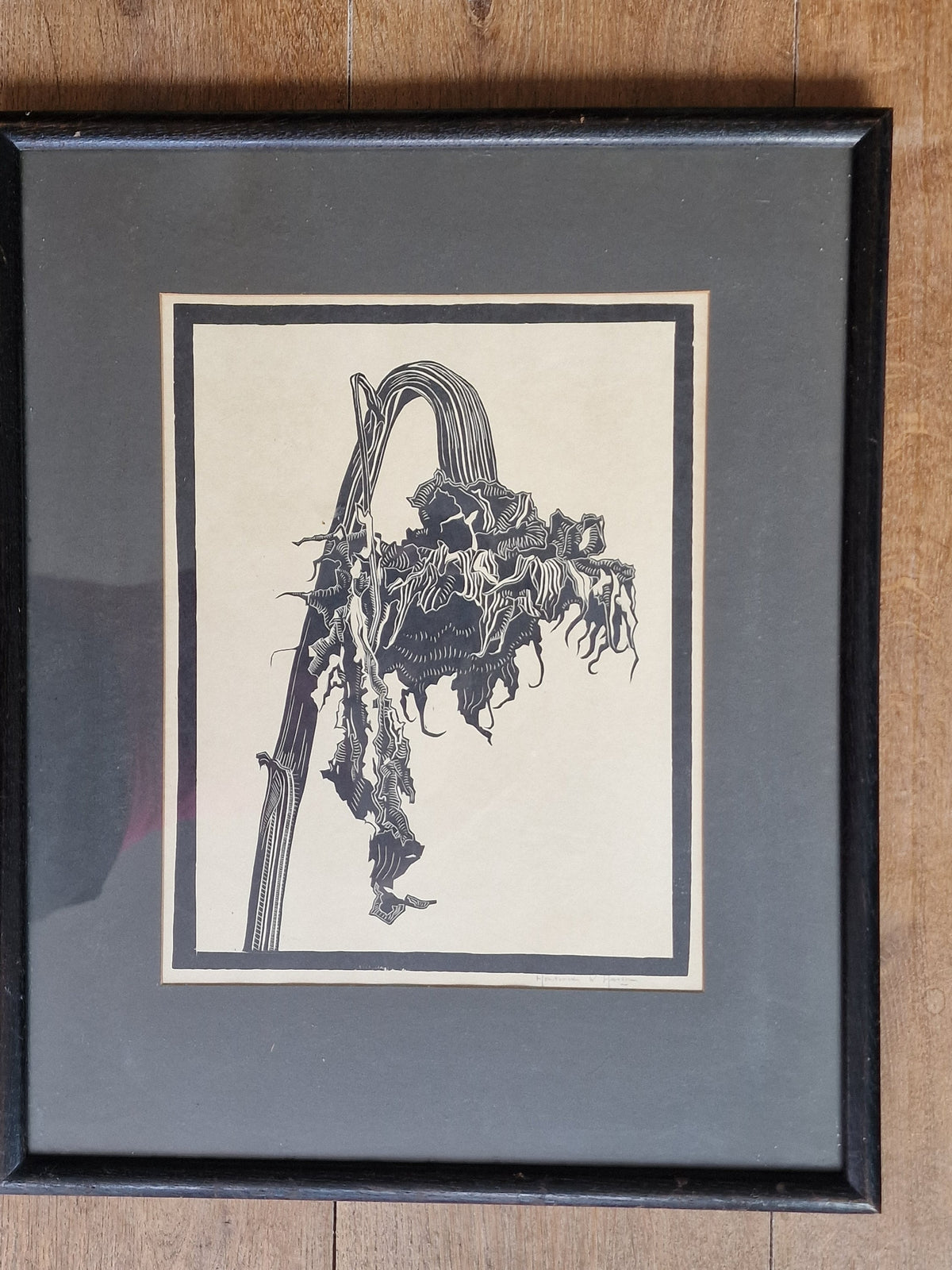 C W van Hasselt Woodcut, Indonesian Dutch Artist, Framed Art