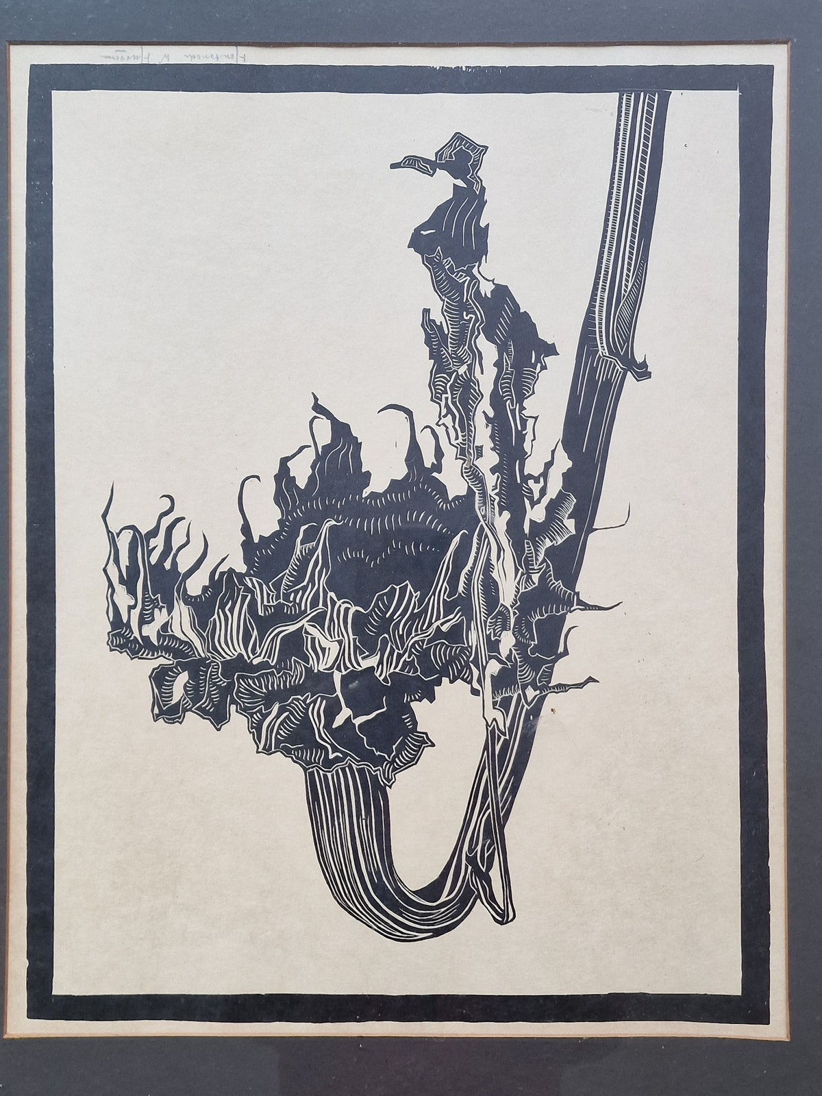 C W van Hasselt Woodcut, Indonesian Dutch Artist, Framed Art