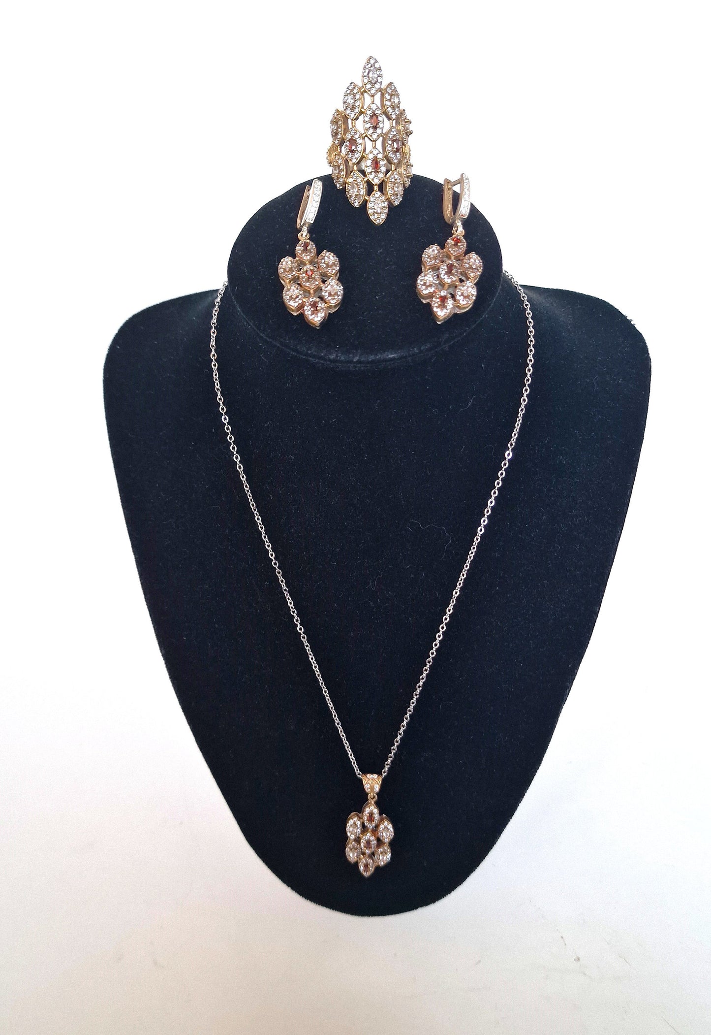 Sterling Silver Zircon Garnet Jewelry Set, Royal Beauty