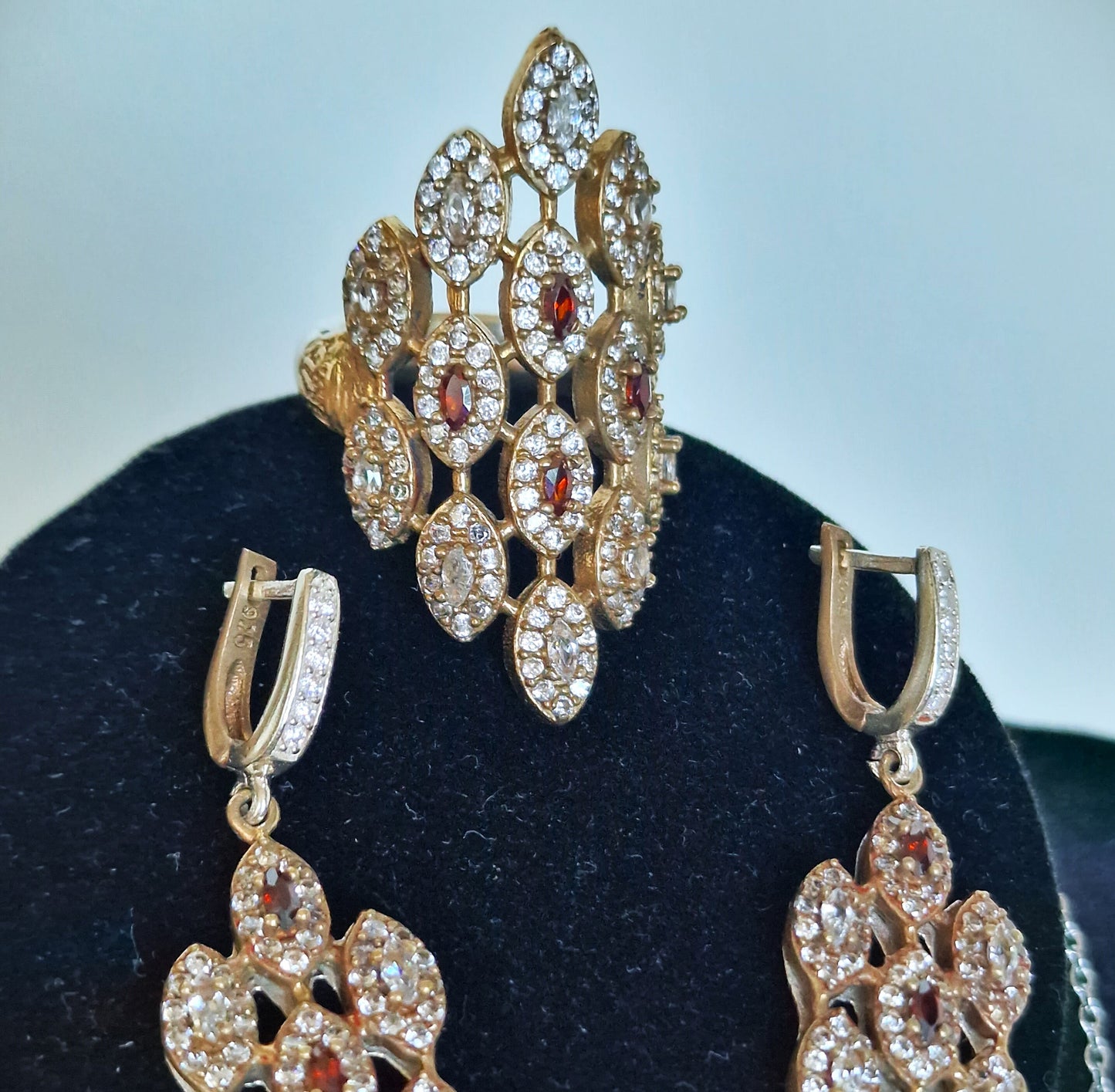 Sterling Silver Zircon Garnet Jewelry Set, Royal Beauty