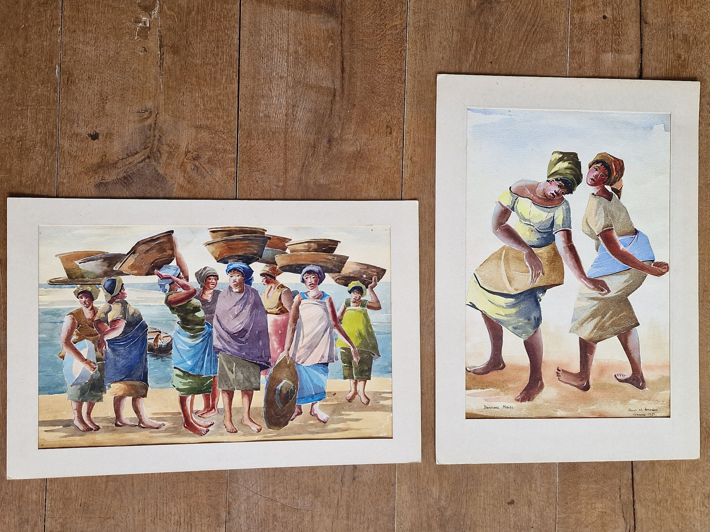 Philip Morland Amonoo, Dancing Maids Watercolor, 1981