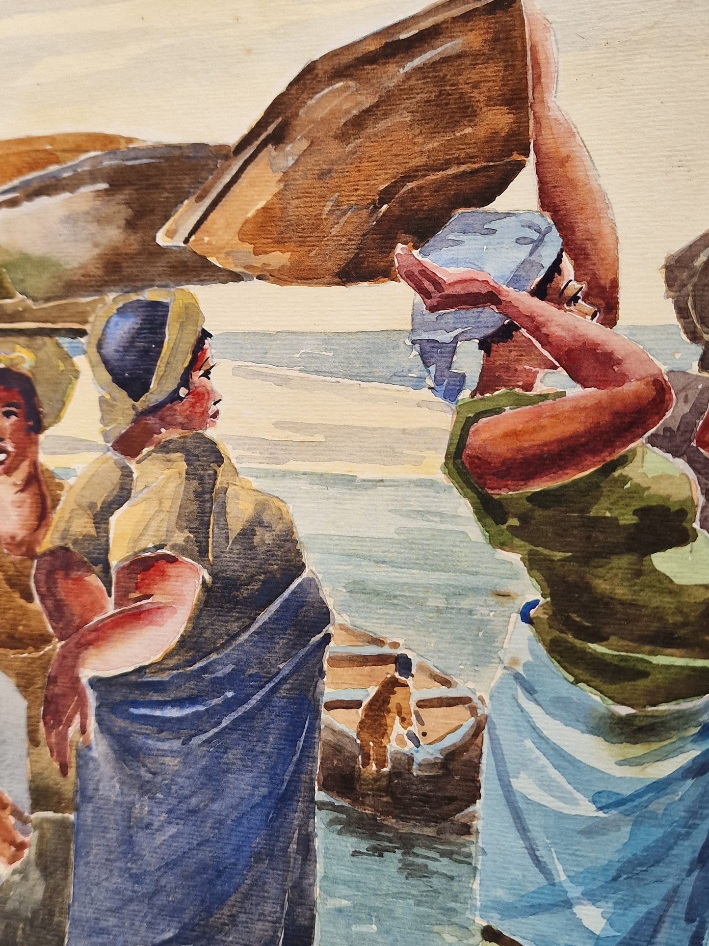 Philip Morland Amonoo, Dancing Maids Watercolor, 1981