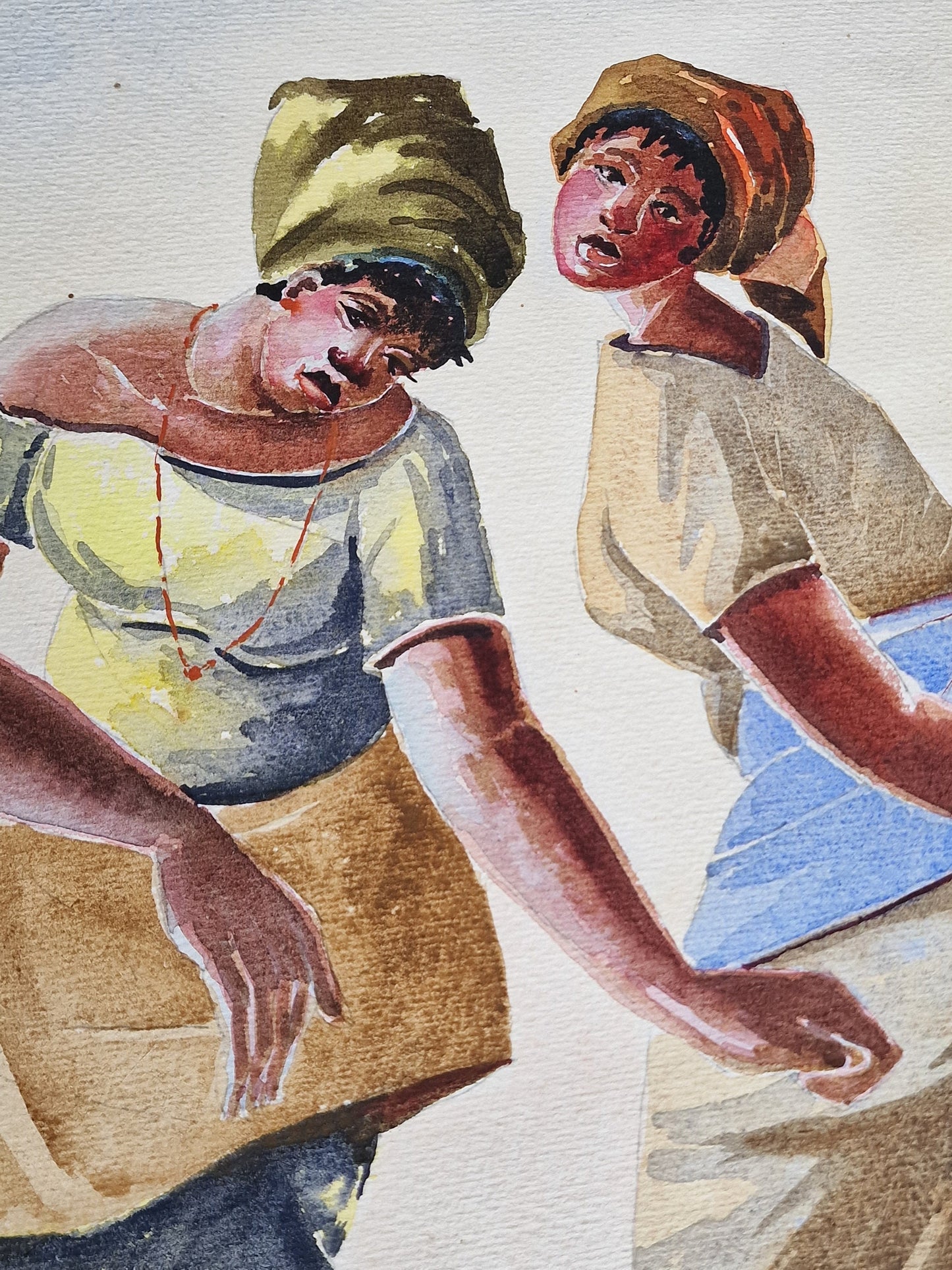 Philip Morland Amonoo, Dancing Maids Watercolor, 1981