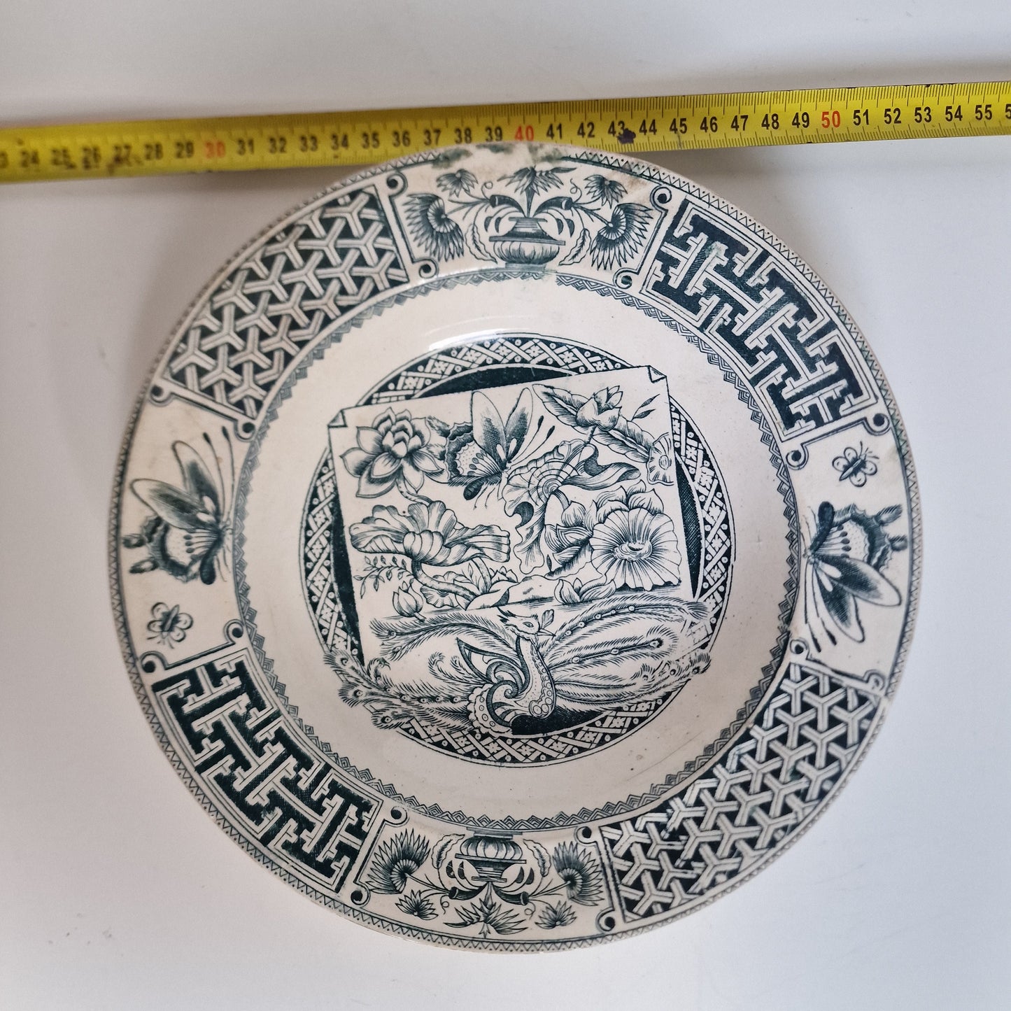 Antique Scottish Transferware Plate, Chinoiserie Peacock Dish, 1890
