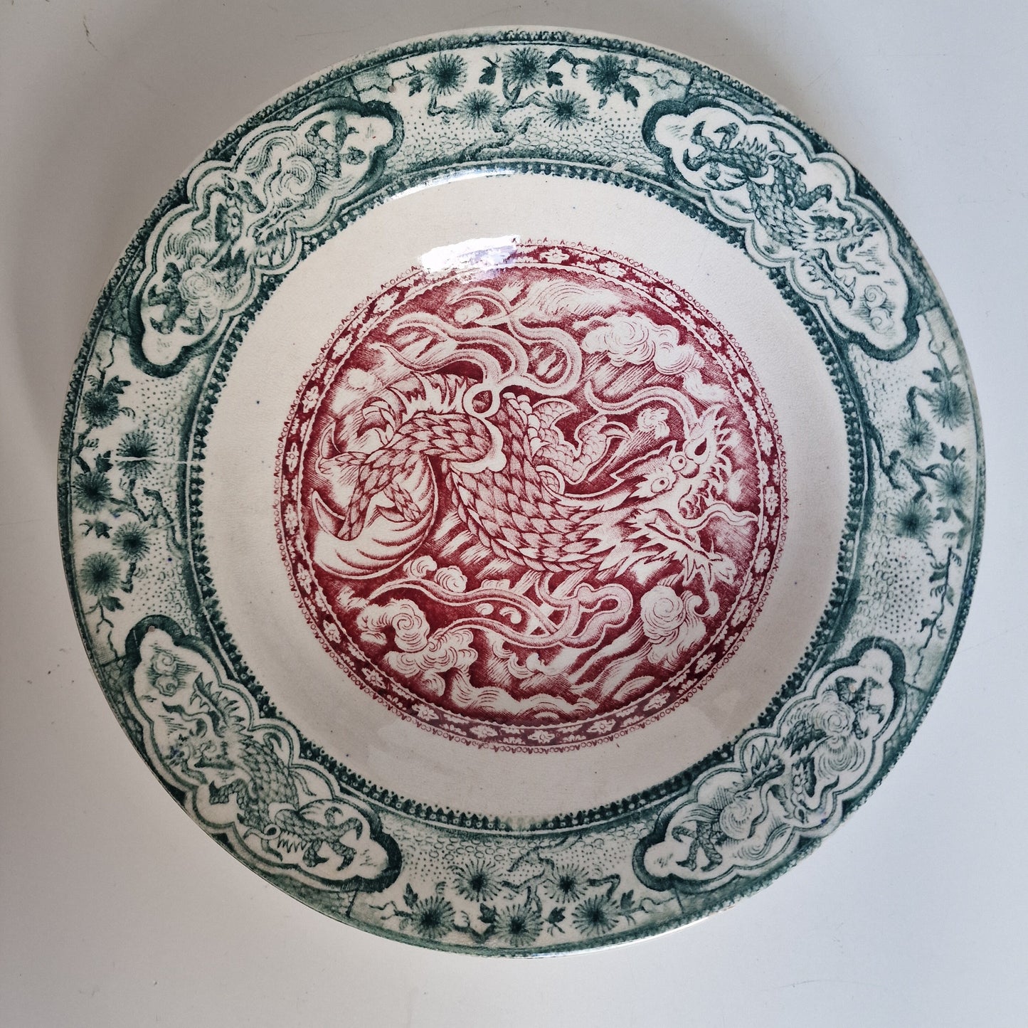 Antique Scottish Transferware Plate, Dragon Chinoiserie Dish, 1890