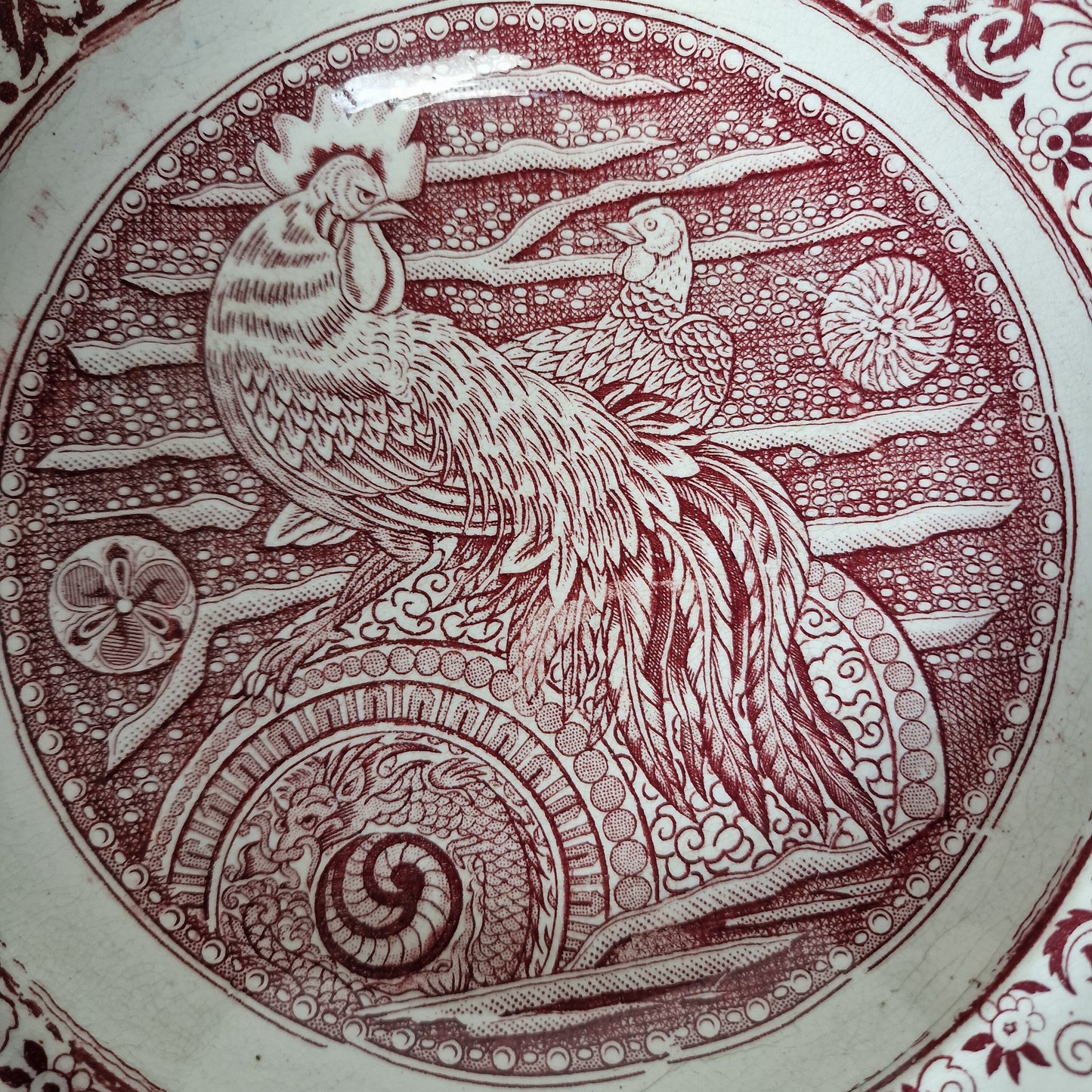 Antique Chinoiserie Plate, 1890 J&MP Bell Ayam Jantan Transferware