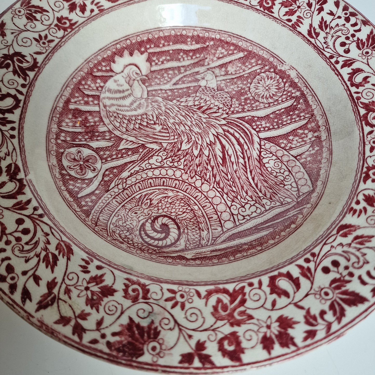 Antique Chinoiserie Transferware Plate, J & MP Bell Ayam Jantan, 1890