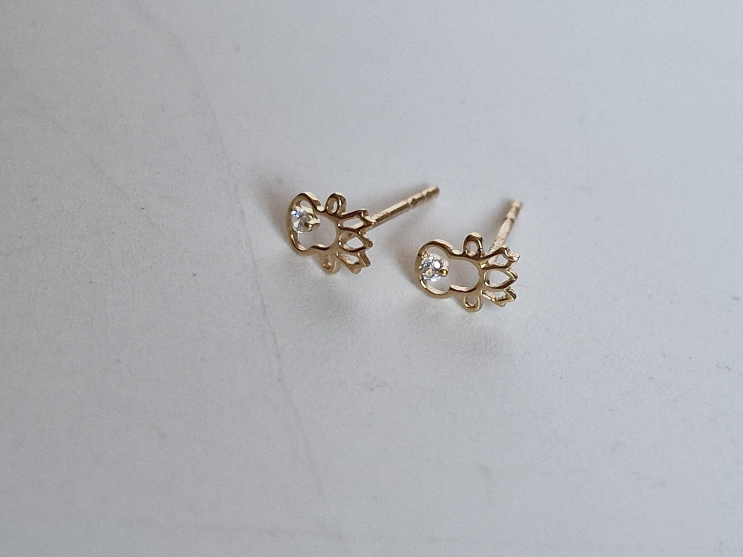 14k Gold Christmas Reindeer Earrings, Zircon Rudolph Earrings