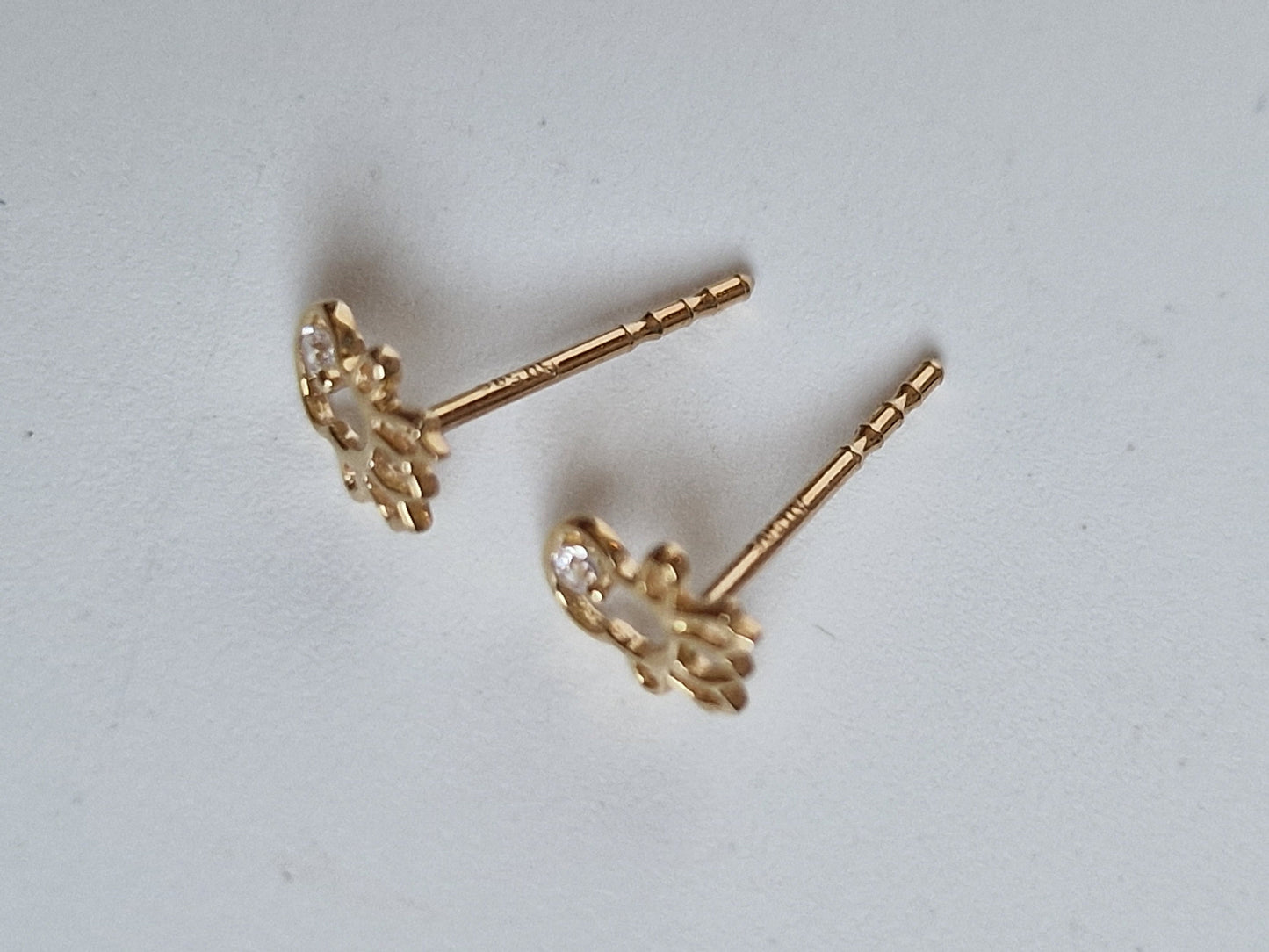 14k Gold Christmas Reindeer Earrings, Zircon Rudolph Earrings