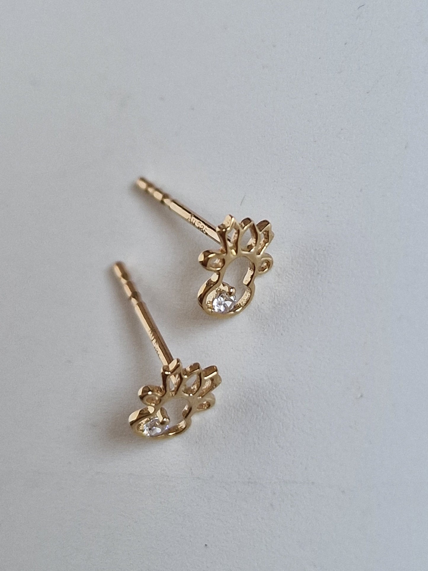 14k Gold Christmas Reindeer Earrings, Zircon Rudolph Earrings