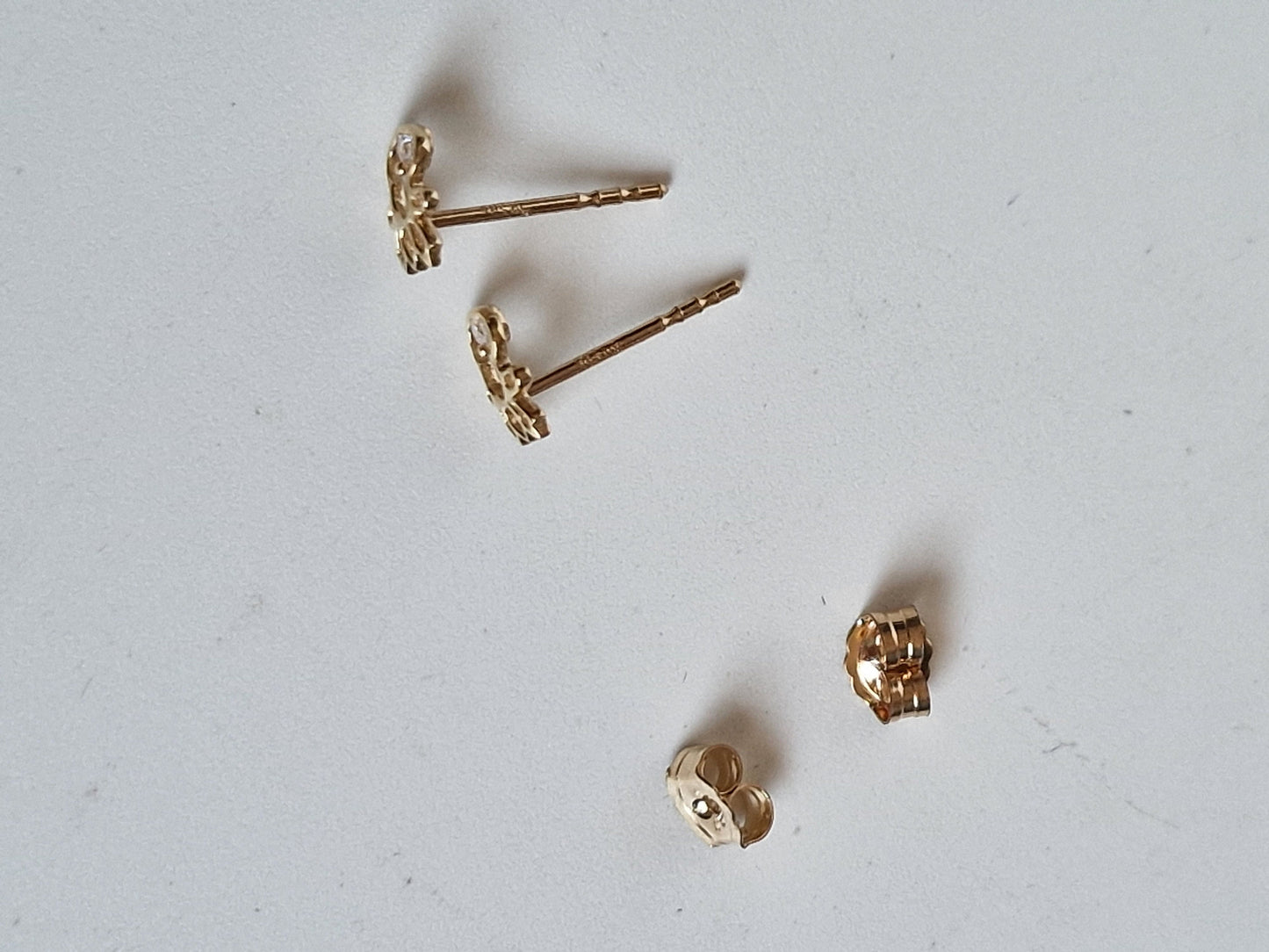 14k Gold Christmas Reindeer Earrings, Zircon Rudolph Earrings