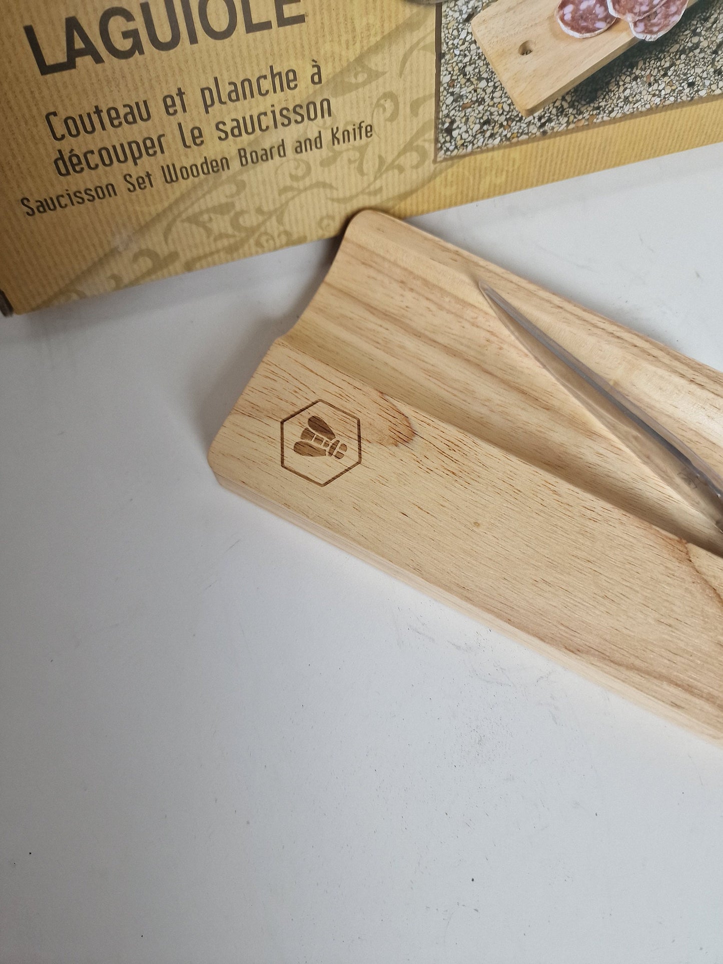 Laguiole Wood Sausage Cutter with Holder, Appetizer Serving Set