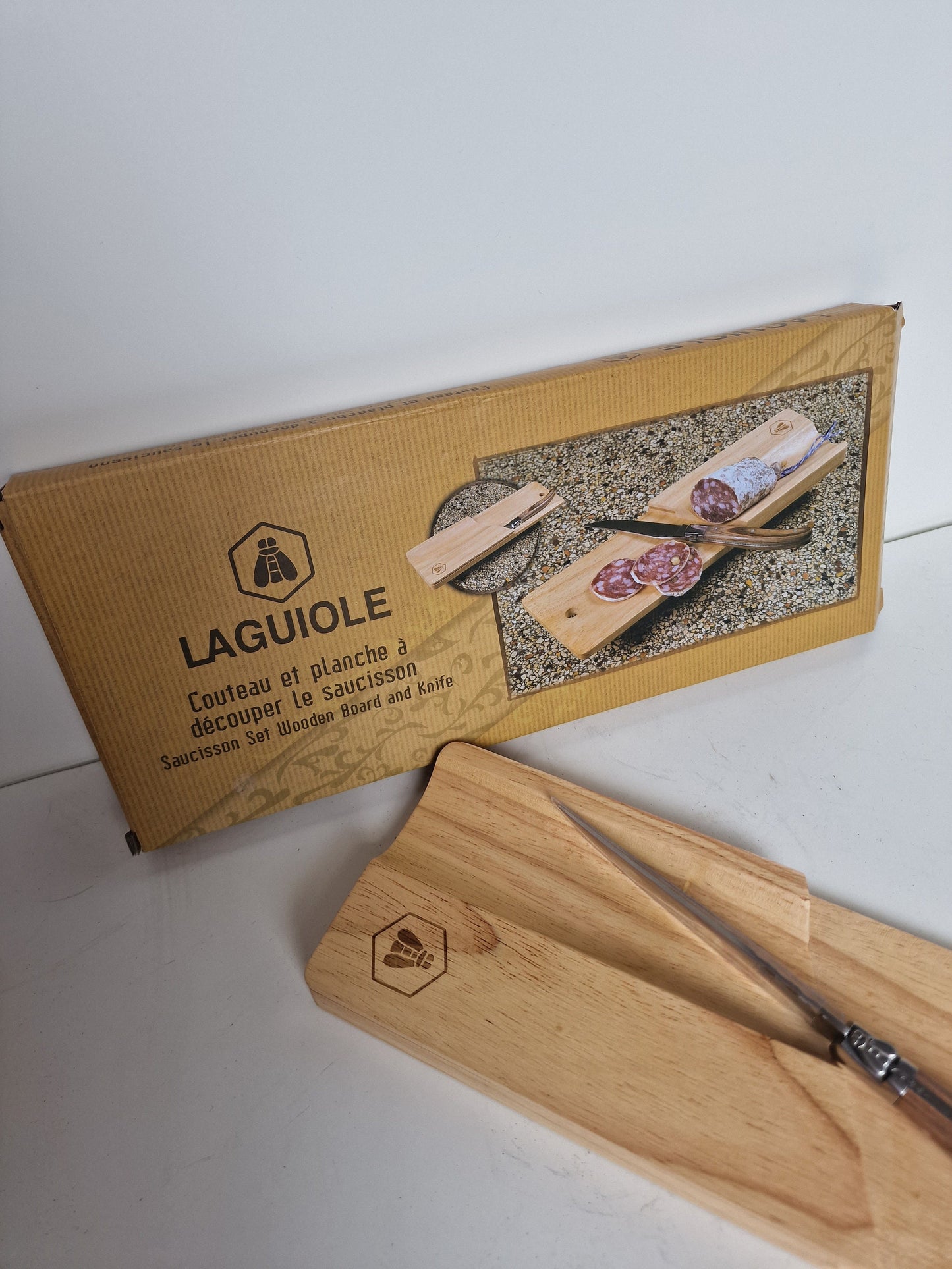 Laguiole Wood Sausage Cutter with Holder, Appetizer Serving Set