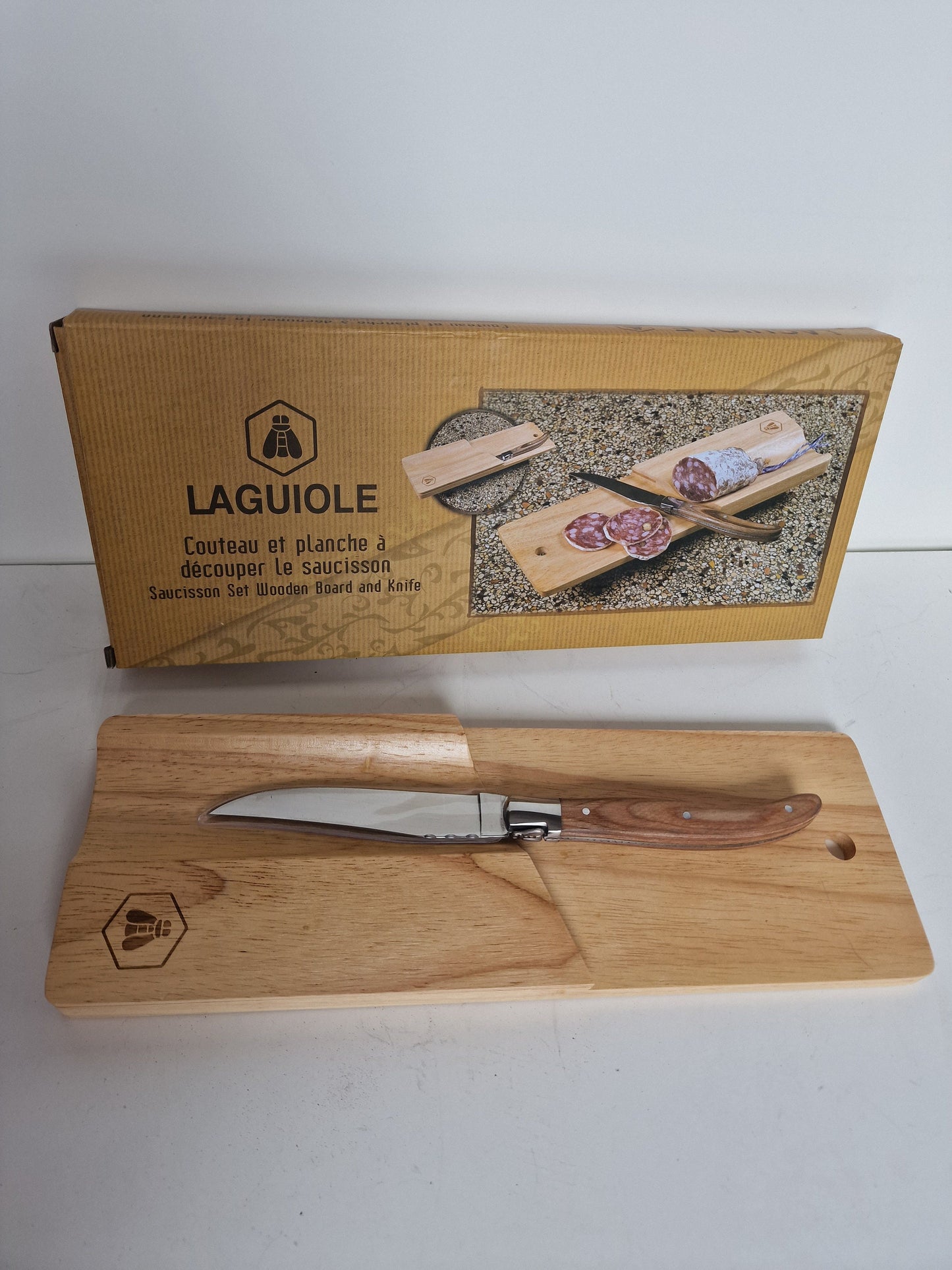 Laguiole Wood Sausage Cutter with Holder, Appetizer Serving Set