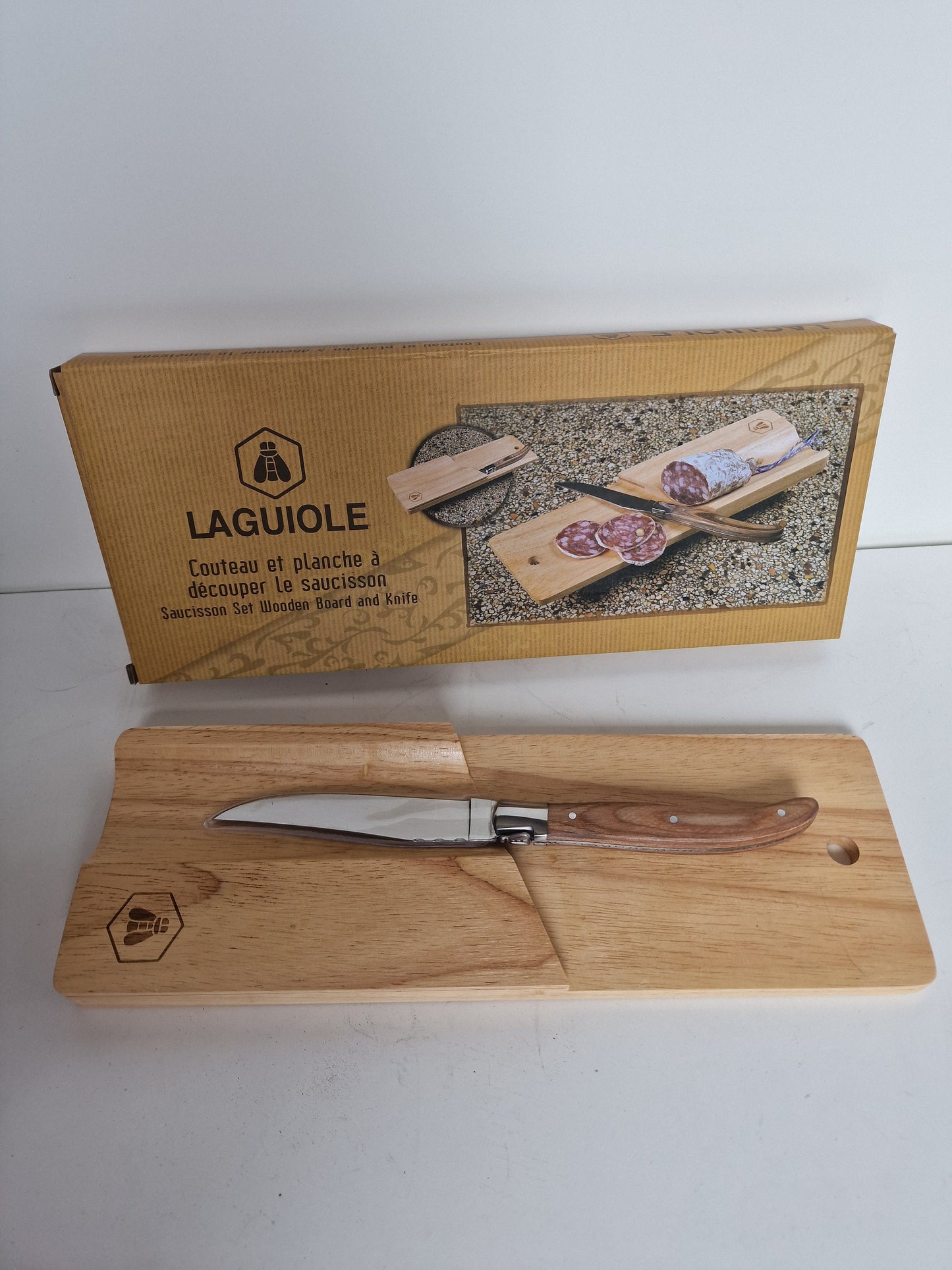 Laguiole Wood Sausage Cutter with Holder, Appetizer Serving Set