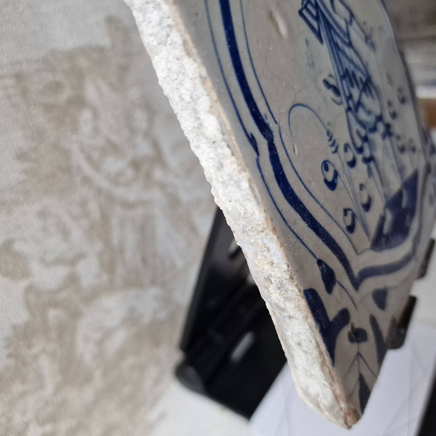 Antique Delft Blue Tile, Dutch Soldier, ca 1625