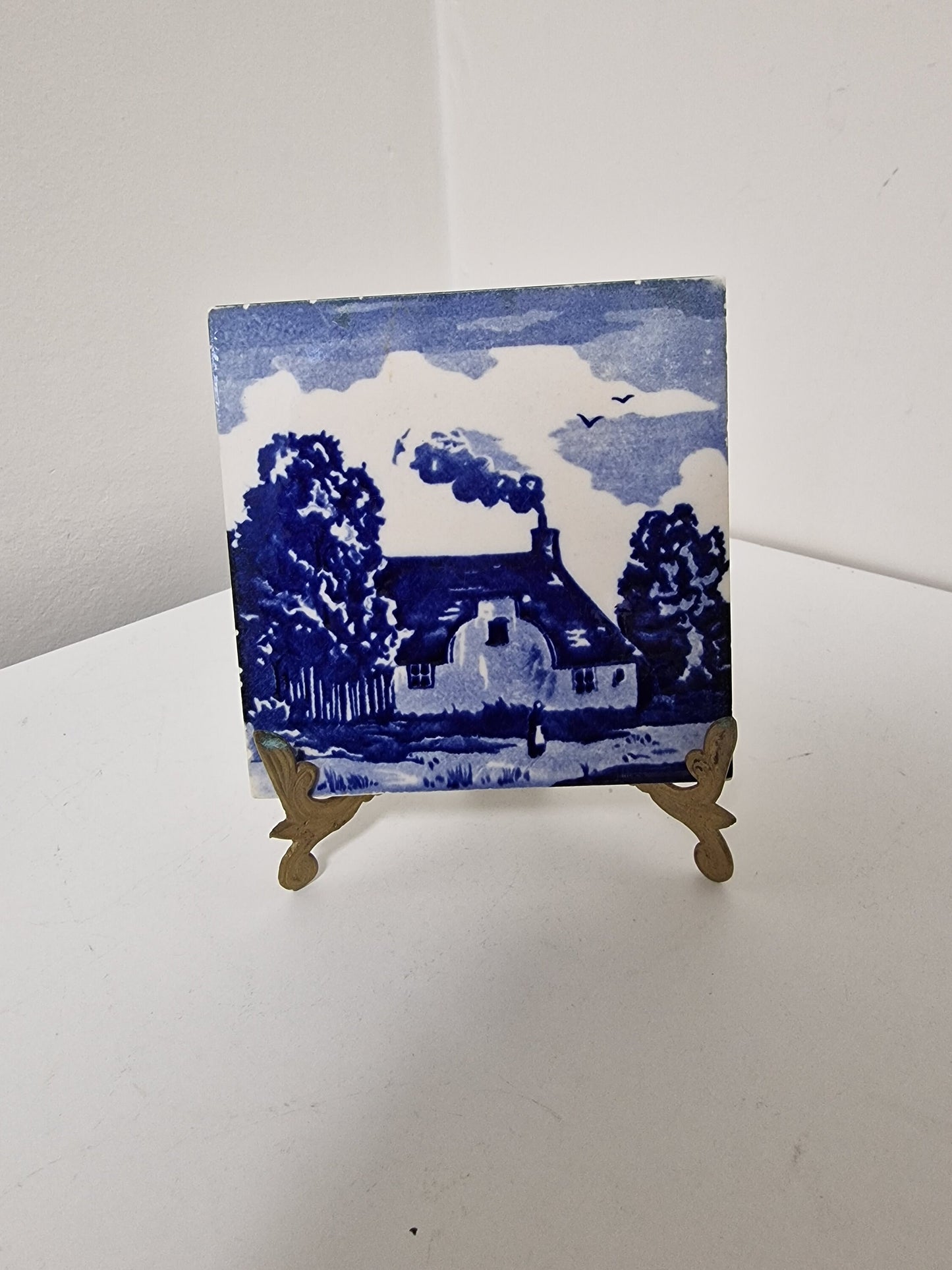 Meissen Delft Pottery Tile, Framed Dutch Art, Art Nouveau c1900