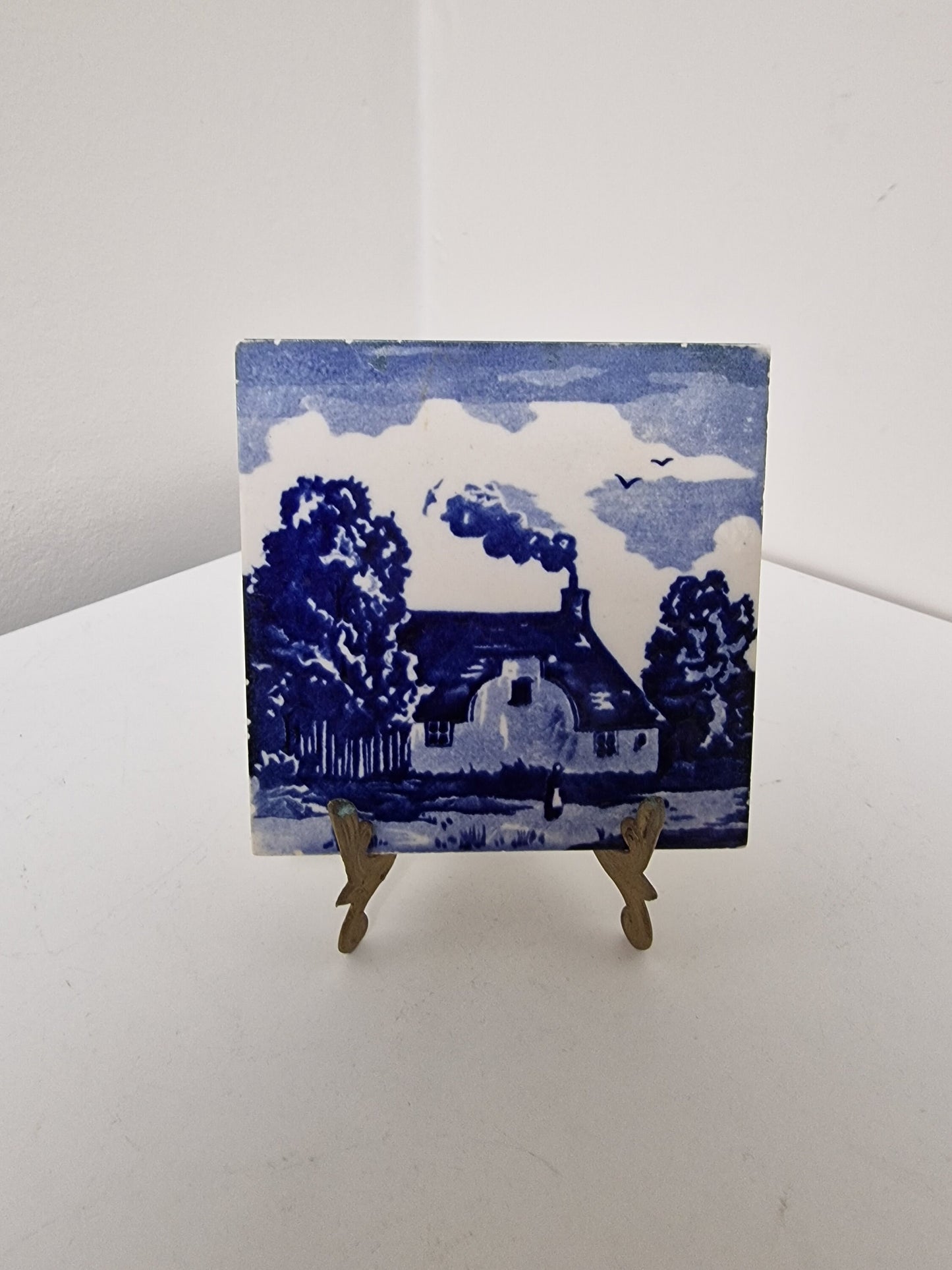 Meissen Delft Pottery Tile, Framed Dutch Art, Art Nouveau c1900